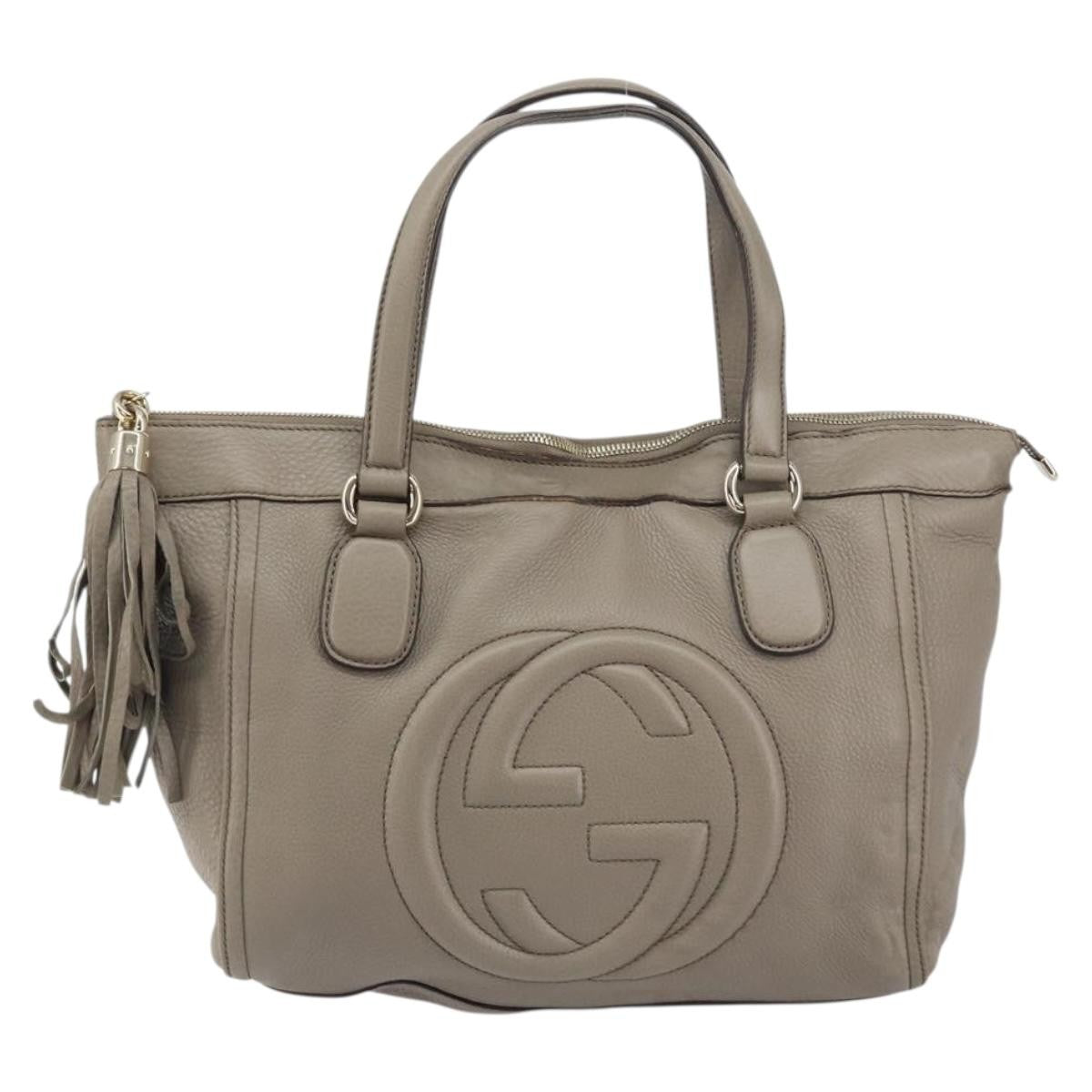 Gucci Soho Convertible Soft Top Handle Leather Gray Leather Handbag (Pre-Owned)