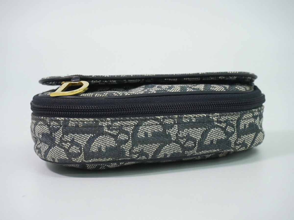 Christian Dior Saddle Zip Diorissimo Canvas Navy Canvas Clutche & Pouche Bag (Pre-Owned)