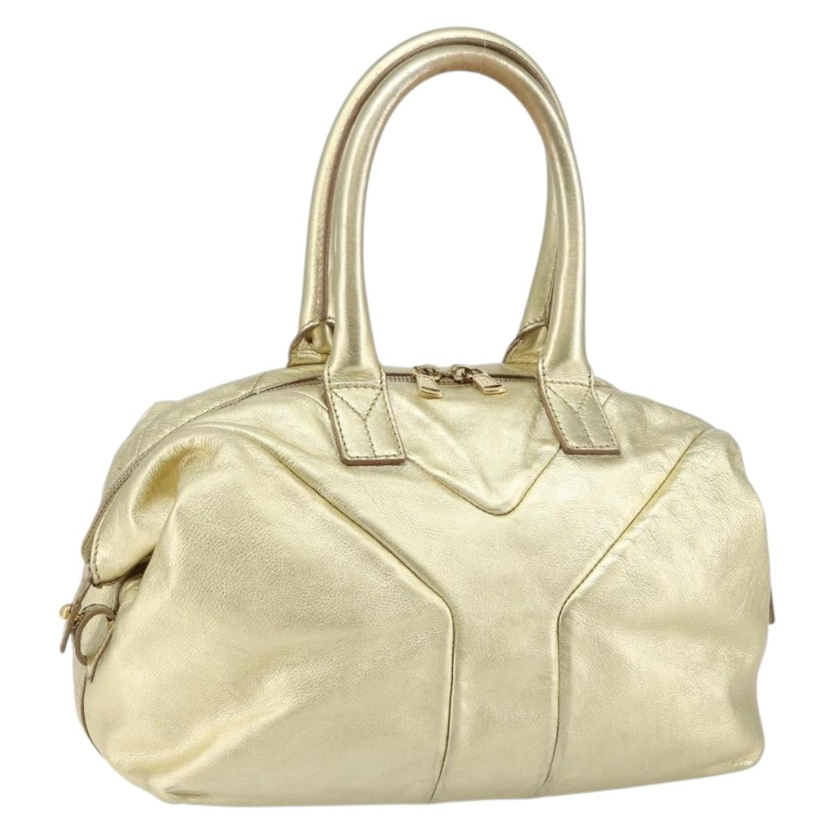 Saint Laurent Easy Y Suede With Fox Fur Gold Leather Bag (Pre-Owned)