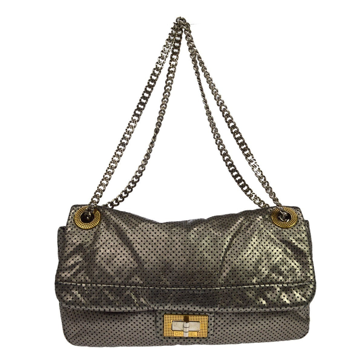 Chanel Drill Flap Perforated Leather Metallic Leather Handbag (Pre-Owned)
