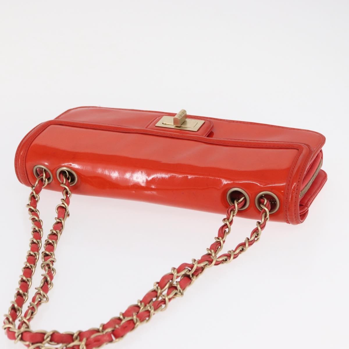 Chanel Mademoiselle Lock Flap Quilted Lambskin Orange Patent_Leather Shoulder Bag Bag (Pre-Owned)