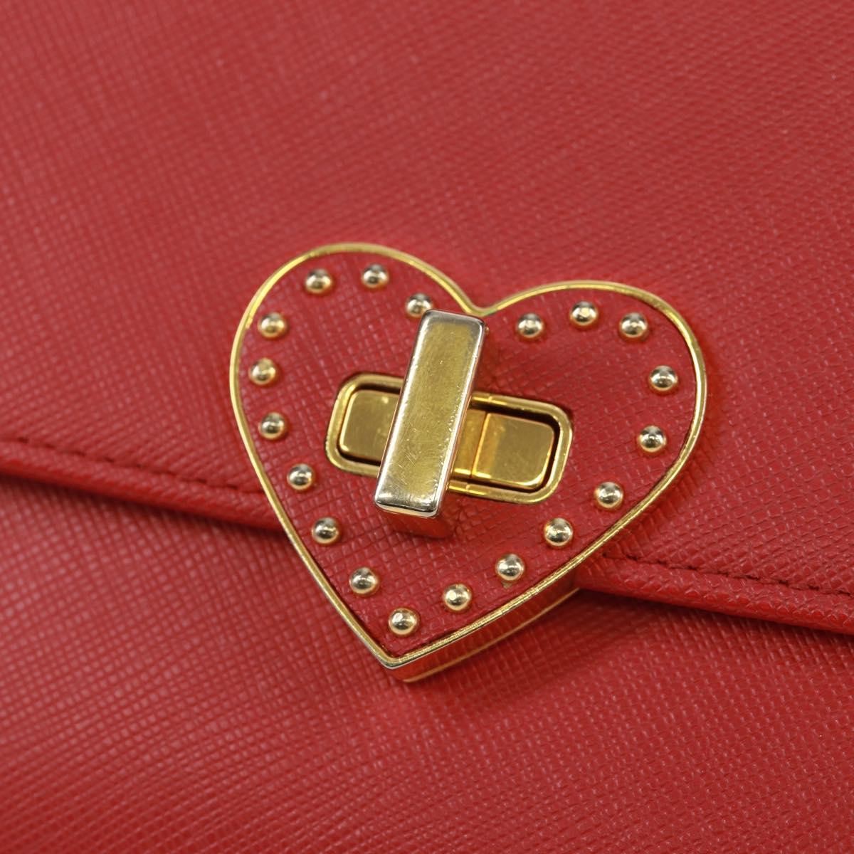 Prada Heart Wallet On Chain Saffiano Leather Red Leather Crossbody Bag Bag (Pre-Owned)