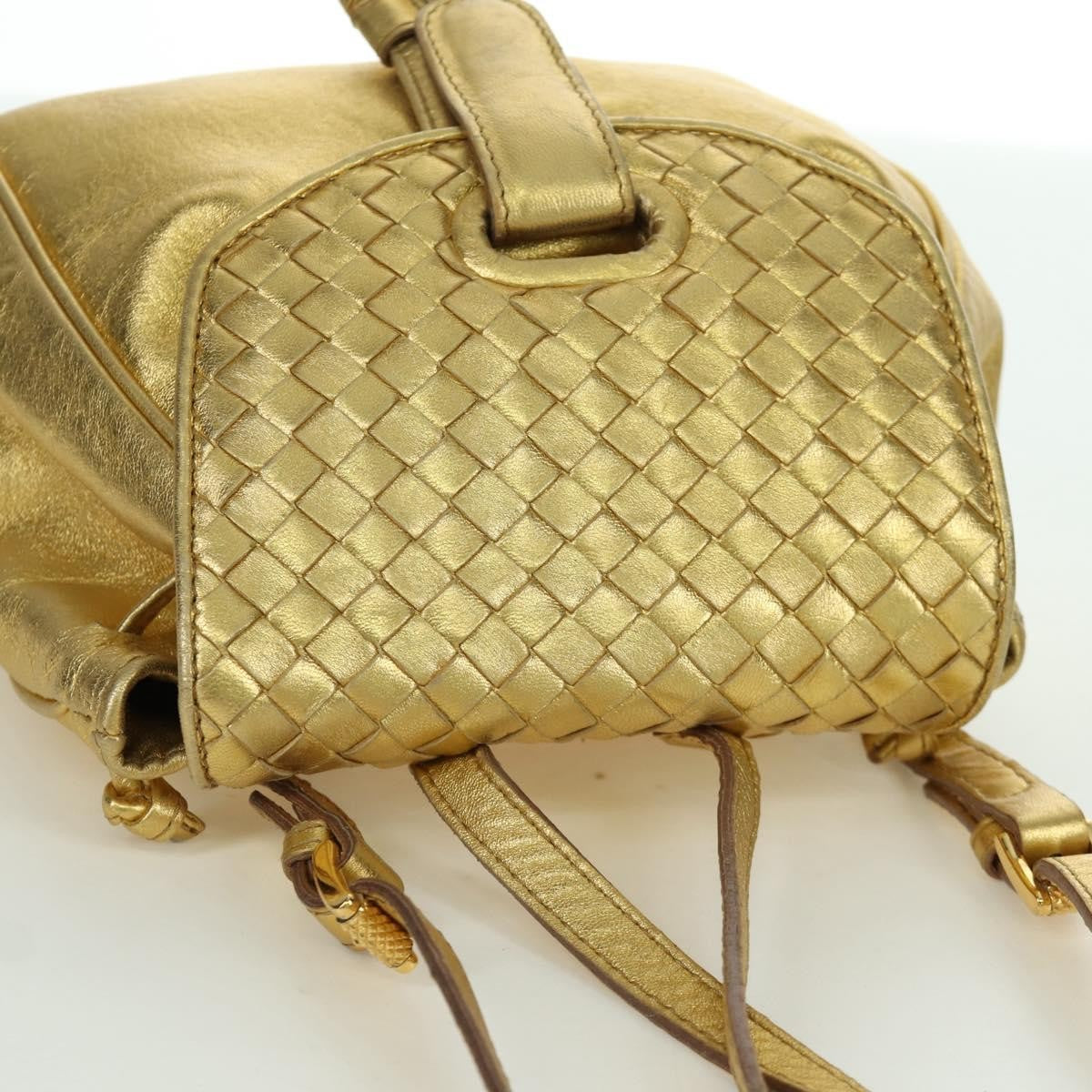 Bottega Veneta Backpack Leather With Intrecciato Gold Leather Backpack Bag (Pre-Owned)