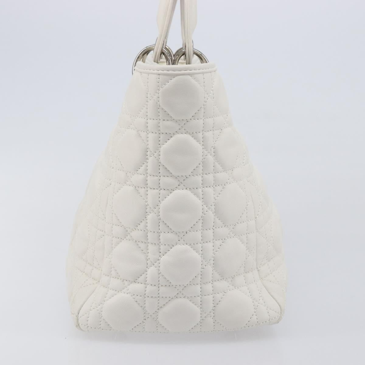 Christian Dior Lady Dior Cannage Quilt Lambskin White Leather Handbag (Pre-Owned)