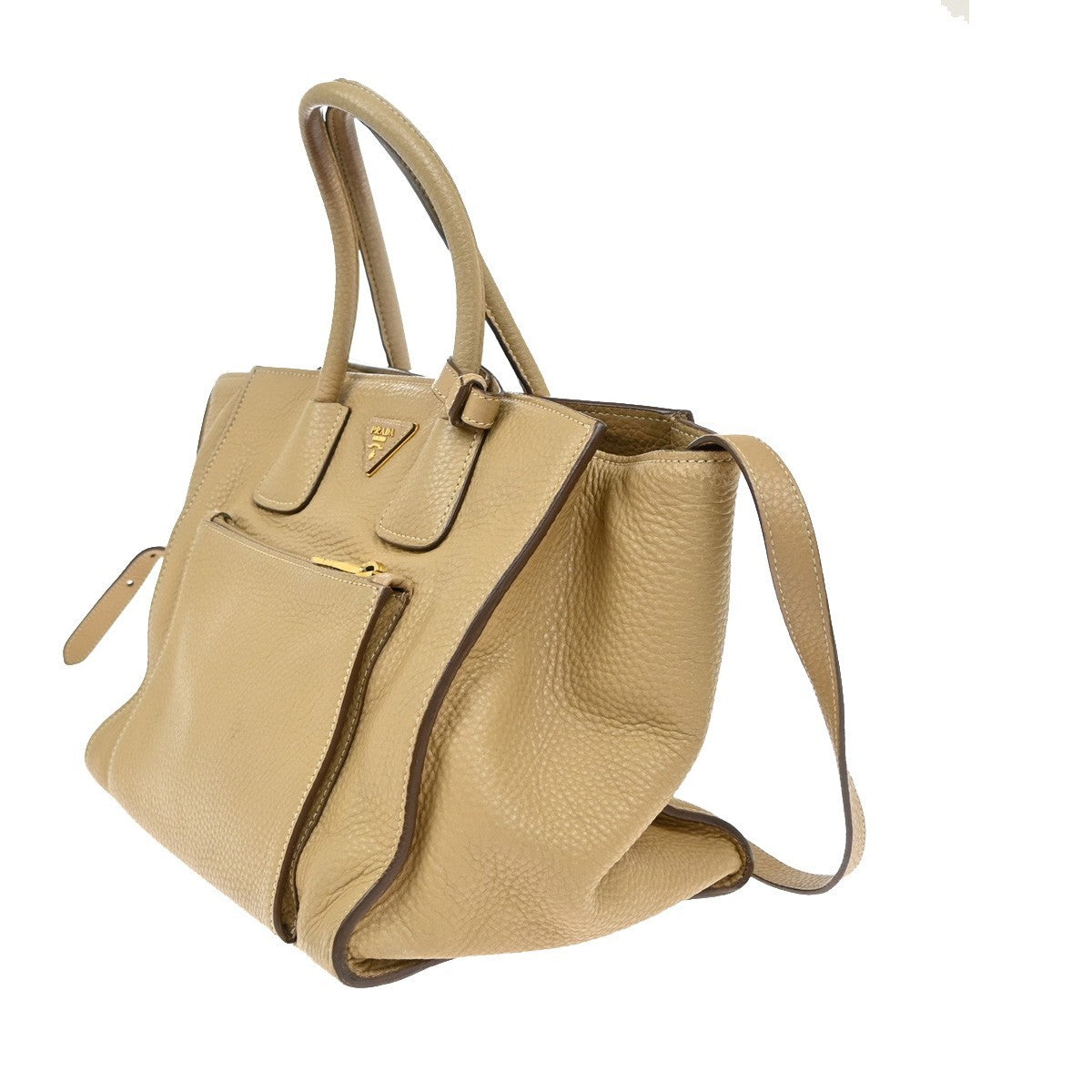 Prada Front Pocket Wing Convertible Vitello Daino Beige Leather Tote Bag Bag (Pre-Owned)