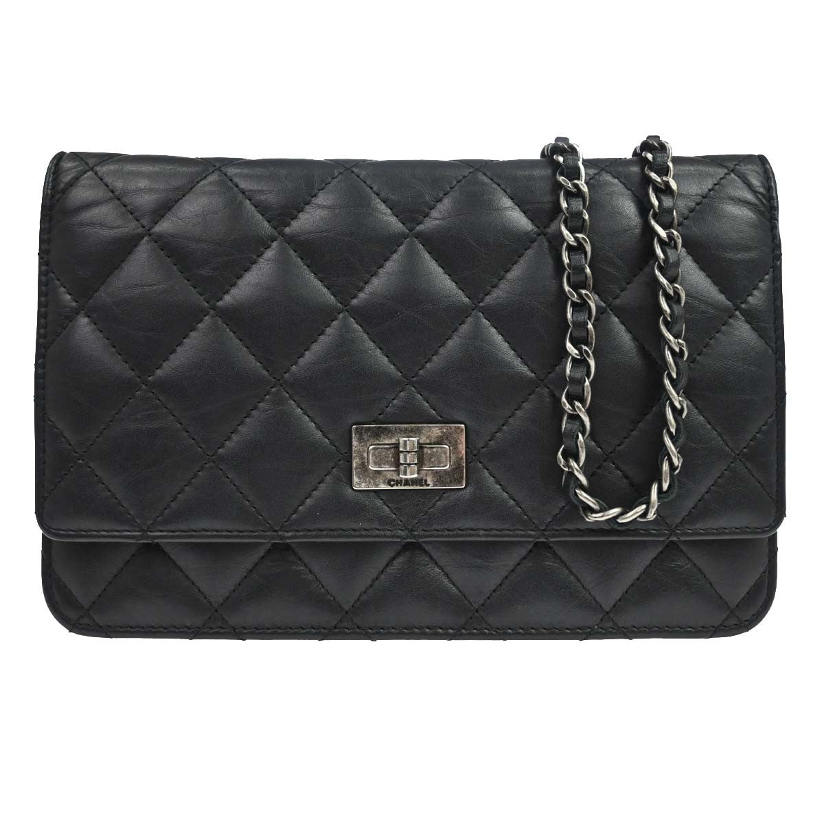 Chanel Reissue 2.55 Wallet On Chain Quilted Lambskin Black Leather Shoulder Bag Bag (Pre-Owned)