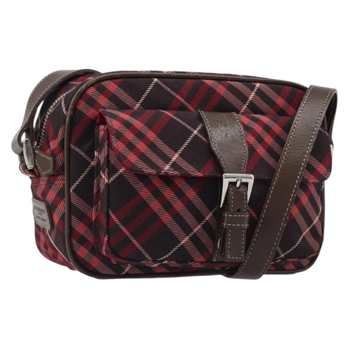 Burberry Nova Check Blue Label Nylon Burgundy Nylon Shoulder Bag Bag (Pre-Owned)