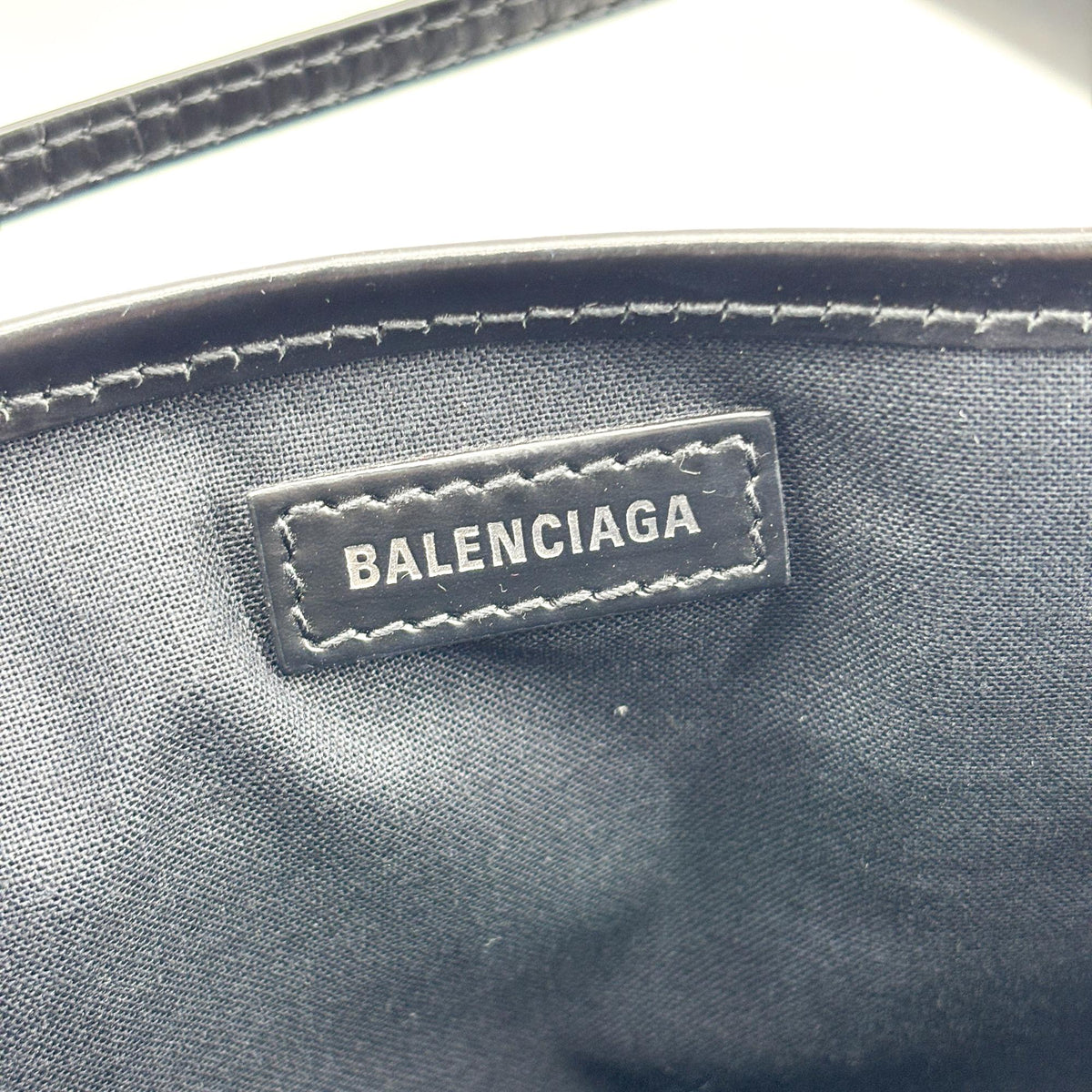 Balenciaga Navy Cabas Canvas With Leather Black Canvas Tote Bag Bag (Pre-Owned)