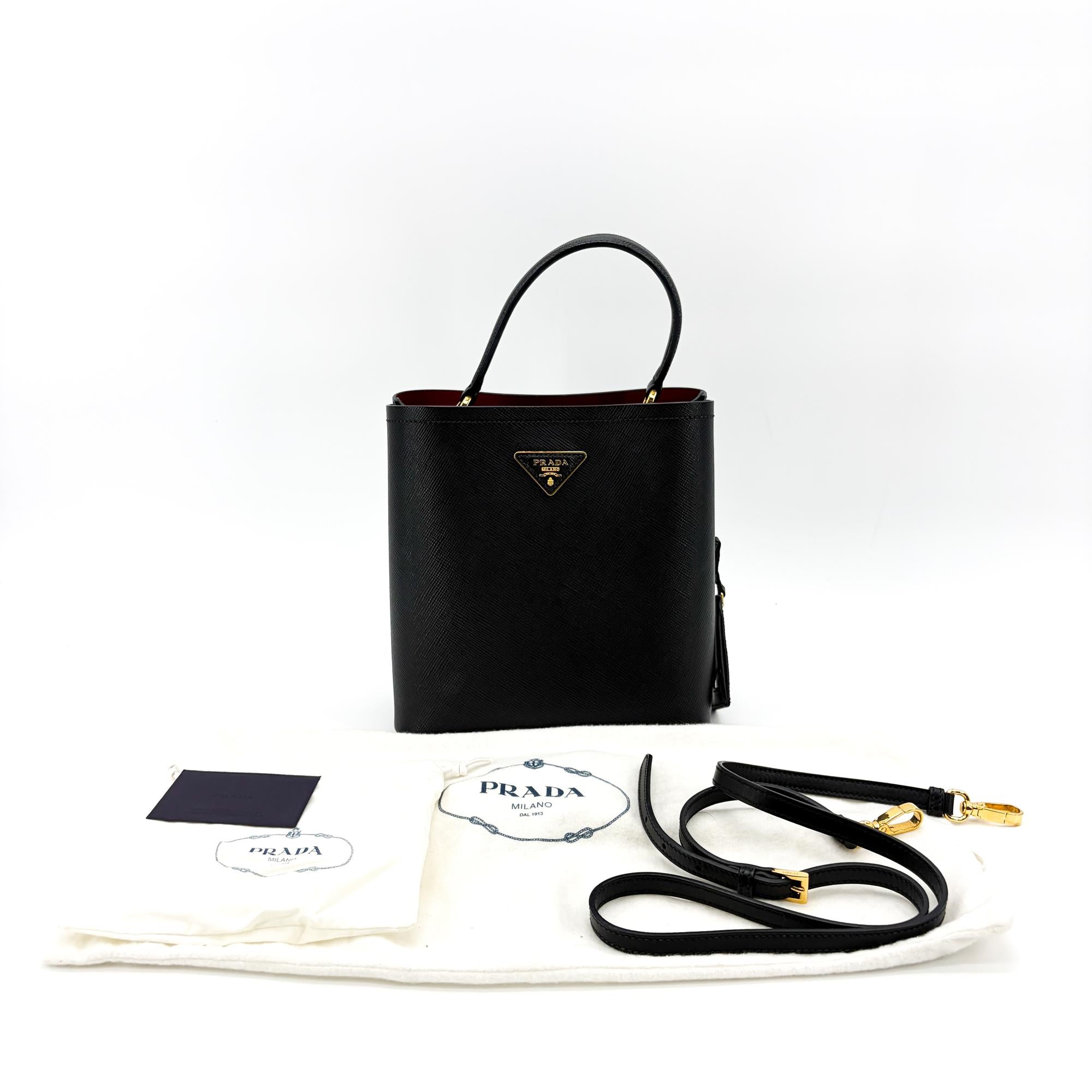 Prada Panier Bucket Saffiano Leather Black Leather Handbag (Pre-Owned)