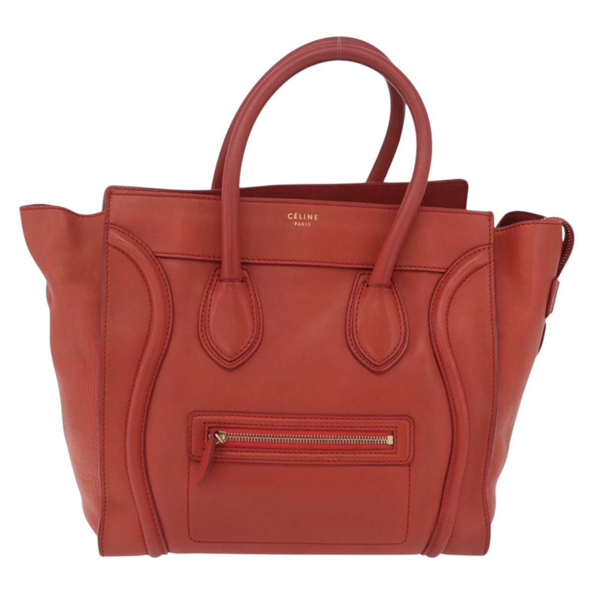 Celine Luggage Suede Red Leather Handbag (Pre-Owned)