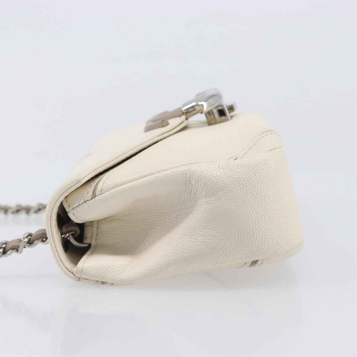 Chanel Macro Flap Chevron Caviar White Calfskin Shoulder Bag Bag (Pre-Owned)