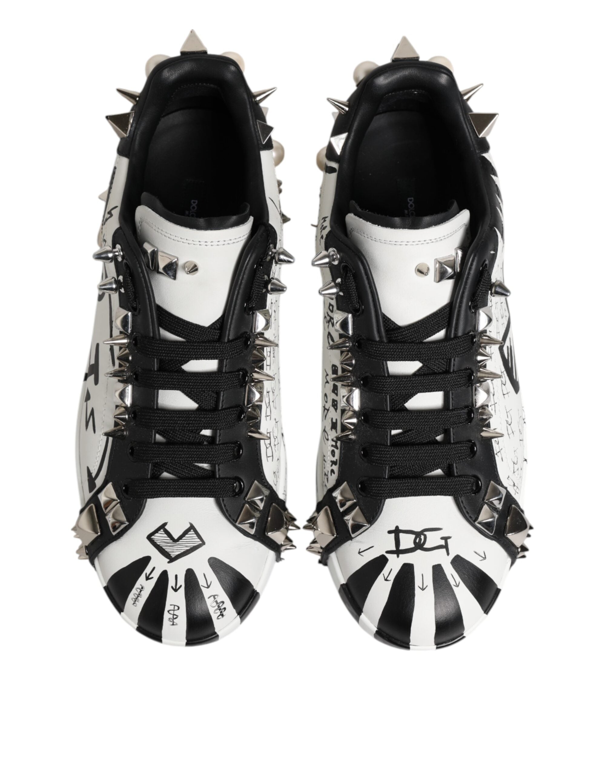 Dolce & Gabbana Black White Studded Low Top Sneakers Men's Shoes (Pre-Owned)