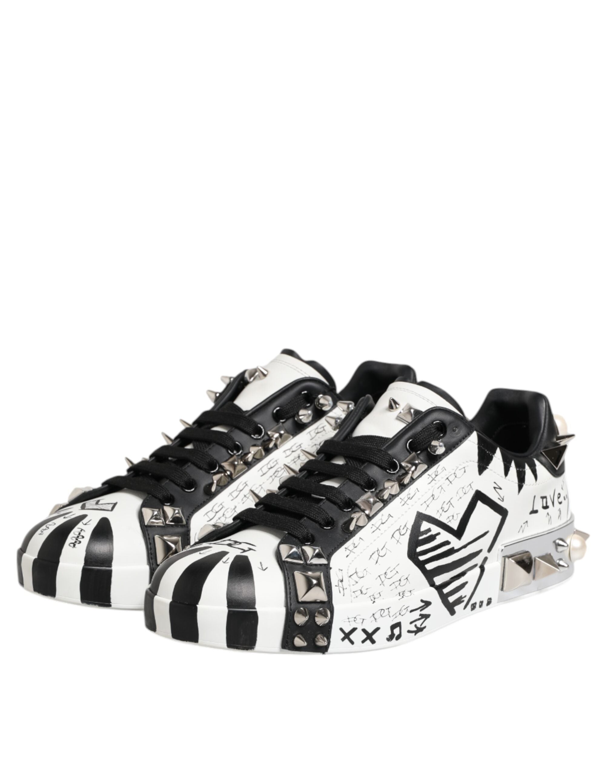 Dolce & Gabbana Black White Studded Low Top Sneakers Men's Shoes (Pre-Owned)