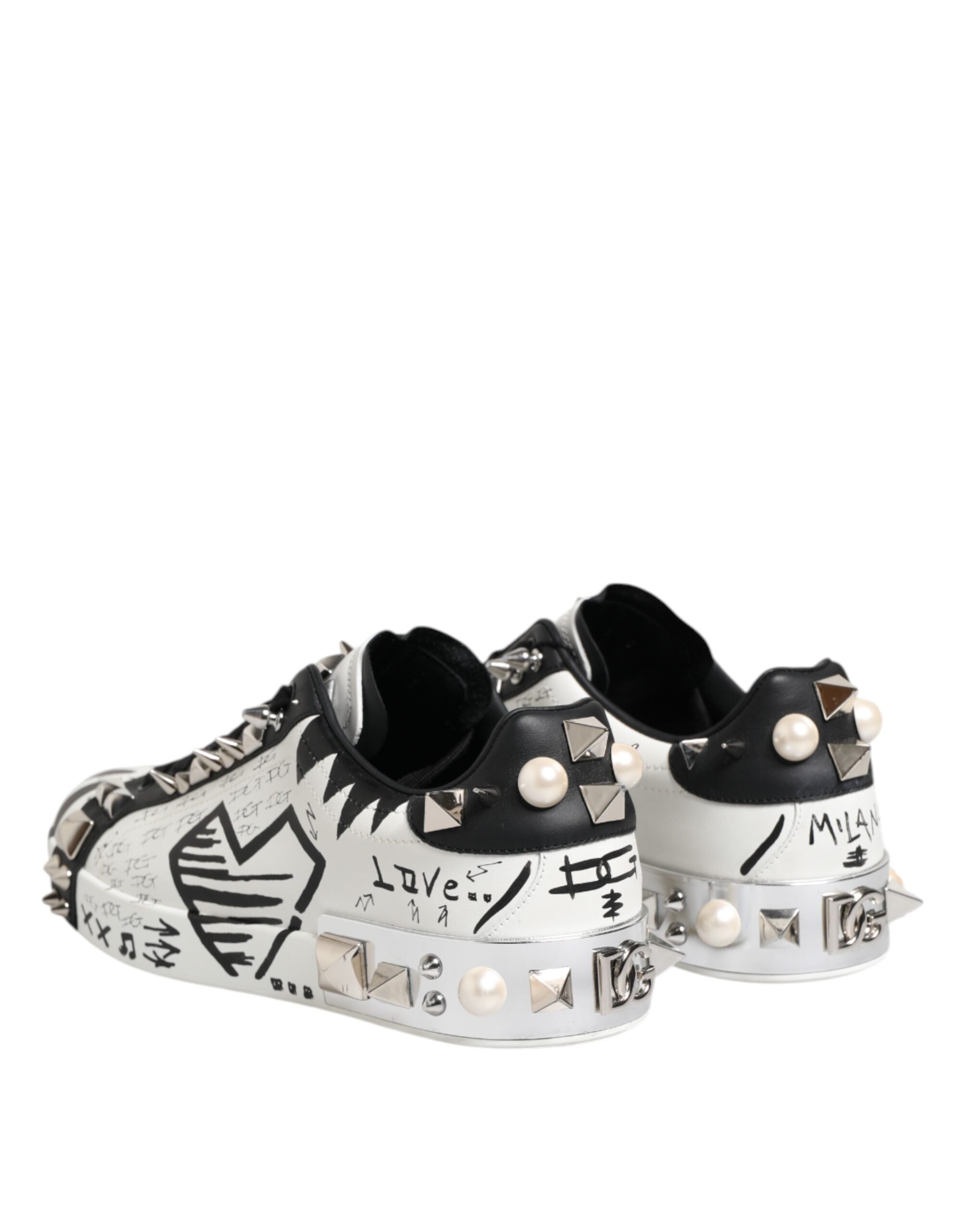 Dolce & Gabbana Black White Studded Low Top Sneakers Men's Shoes (Pre-Owned)
