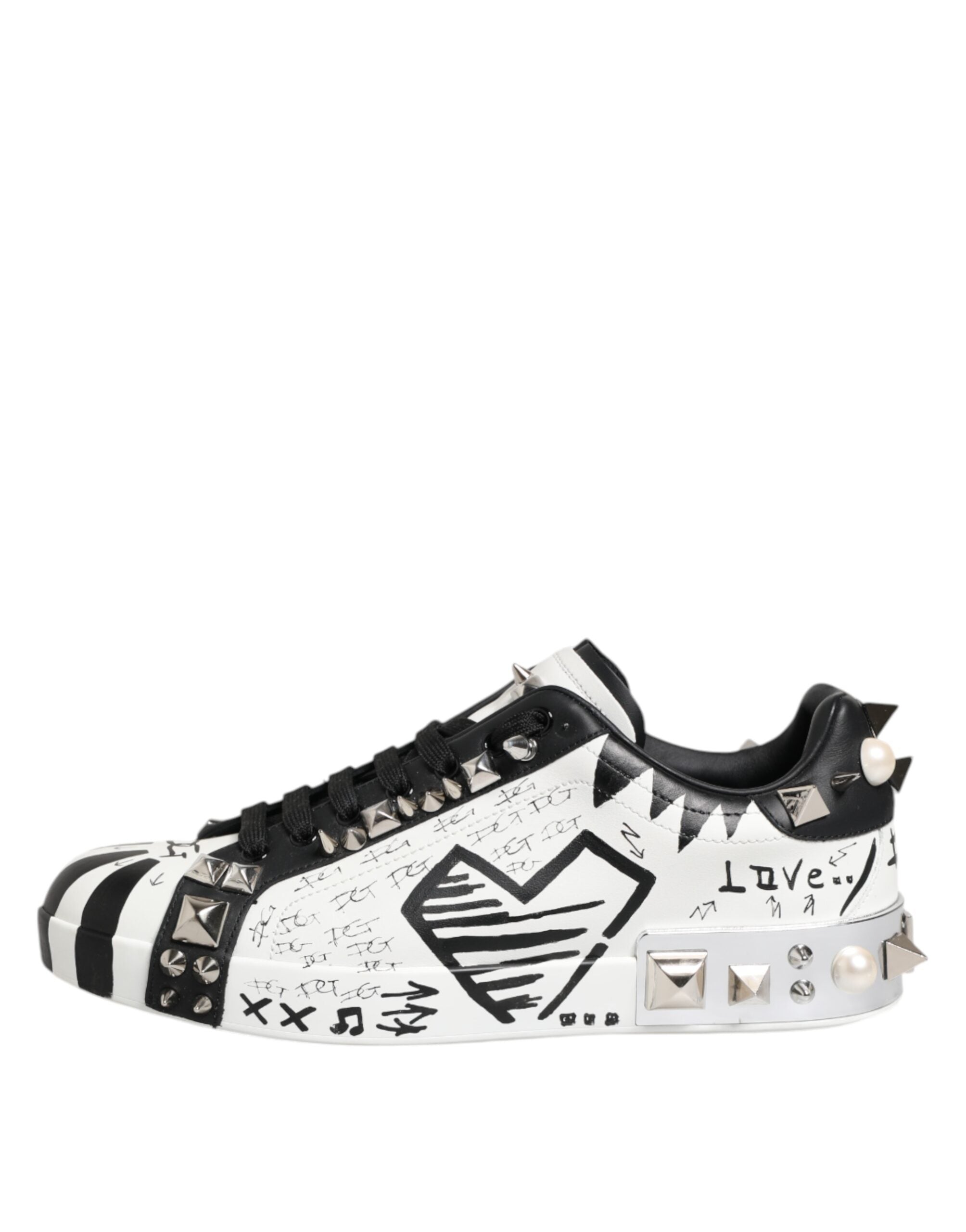 Dolce & Gabbana Black White Studded Low Top Sneakers Men's Shoes (Pre-Owned)