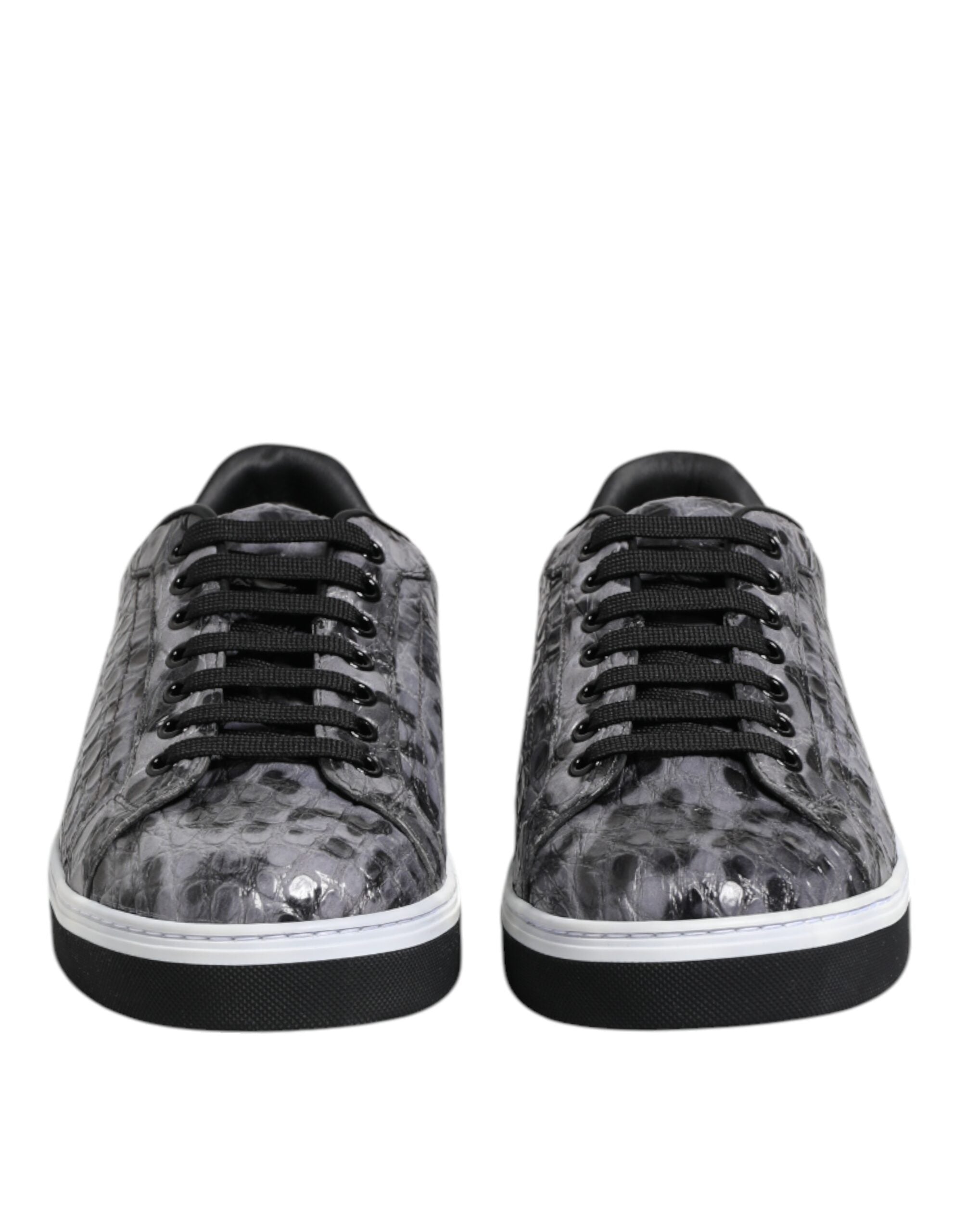 Dolce & Gabbana Gray Leather Leopard Low Top Sneakers Men's Shoes (Pre-Owned)