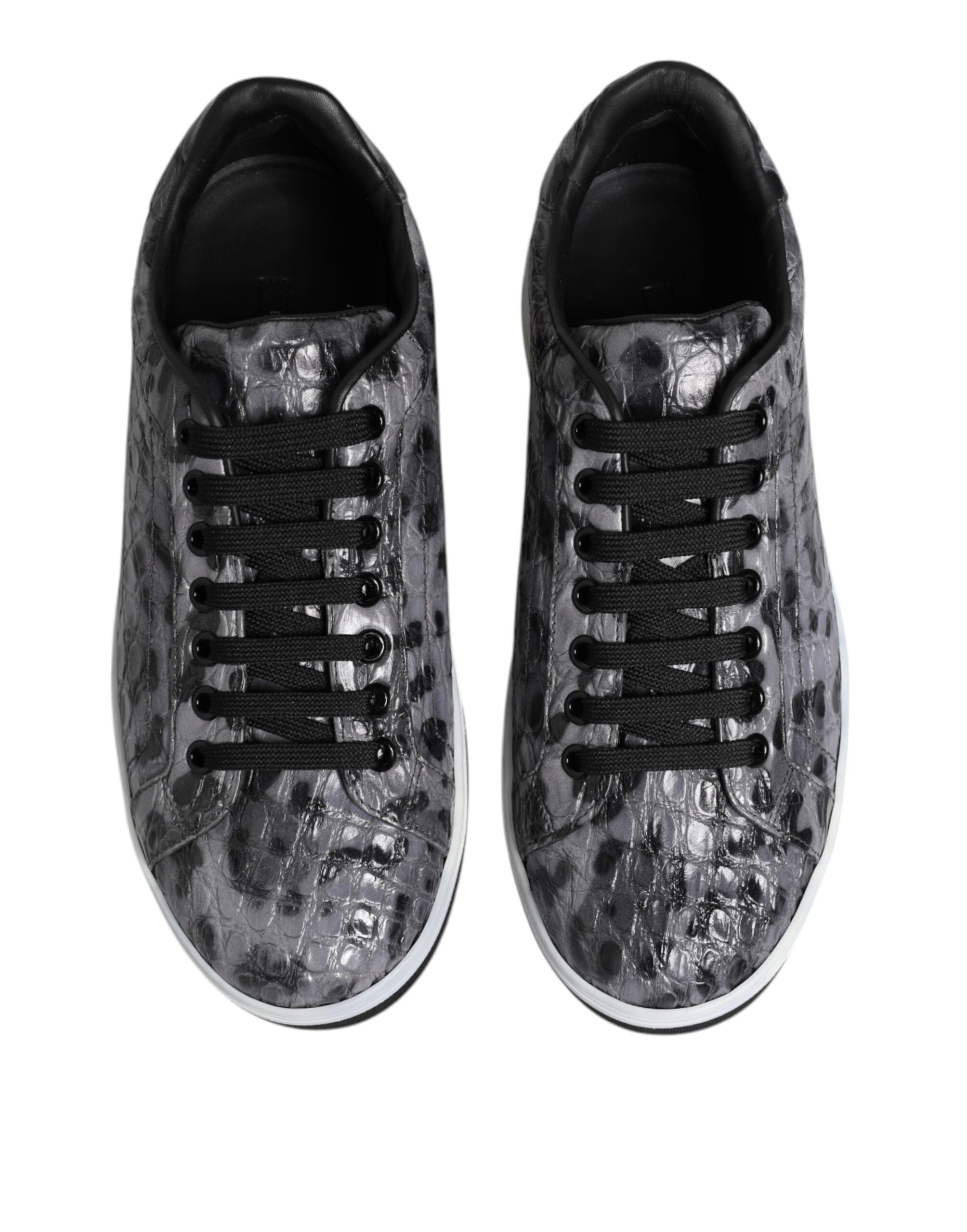 Dolce & Gabbana Gray Leather Leopard Low Top Sneakers Men's Shoes (Pre-Owned)