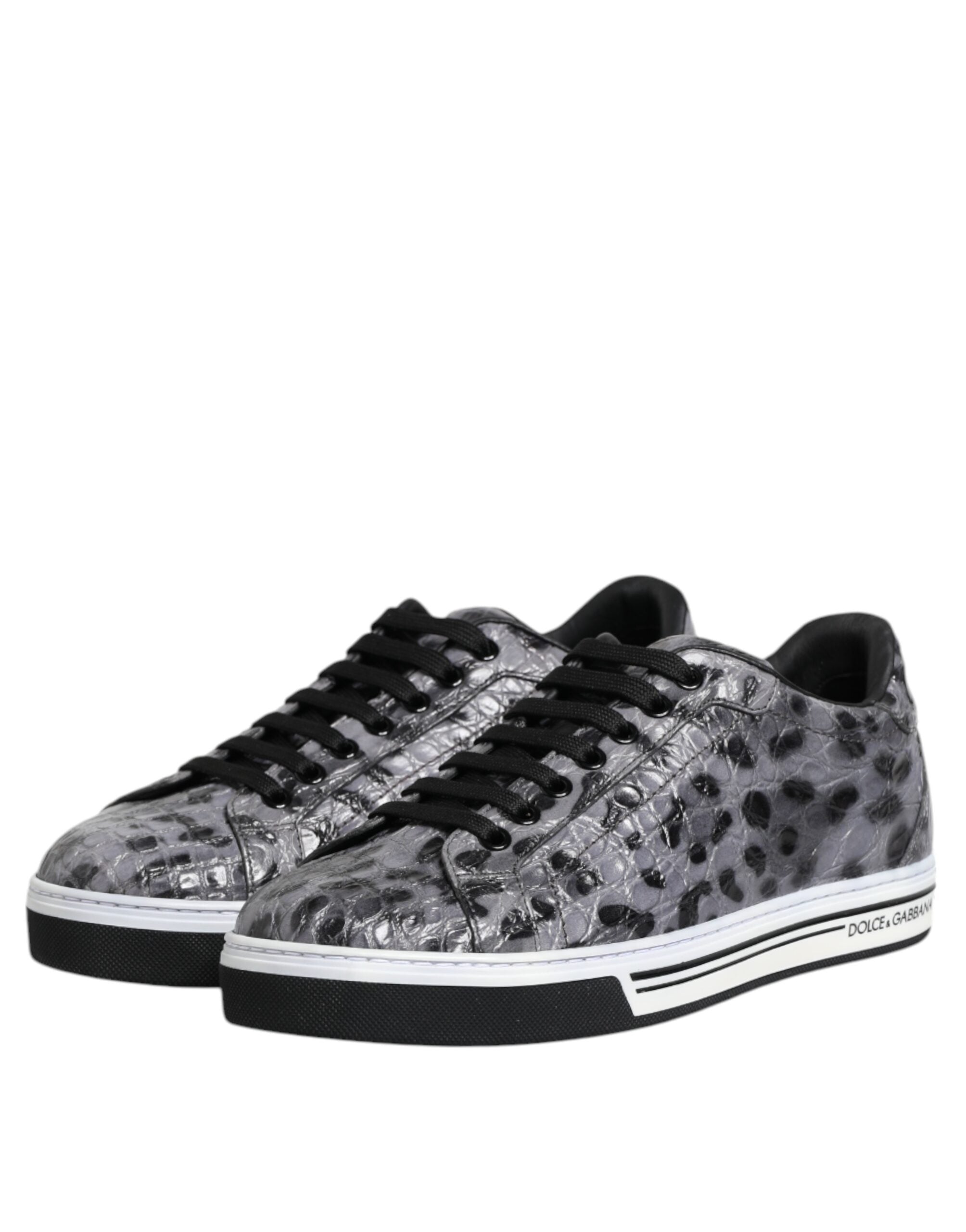 Dolce & Gabbana Gray Leather Leopard Low Top Sneakers Men's Shoes (Pre-Owned)