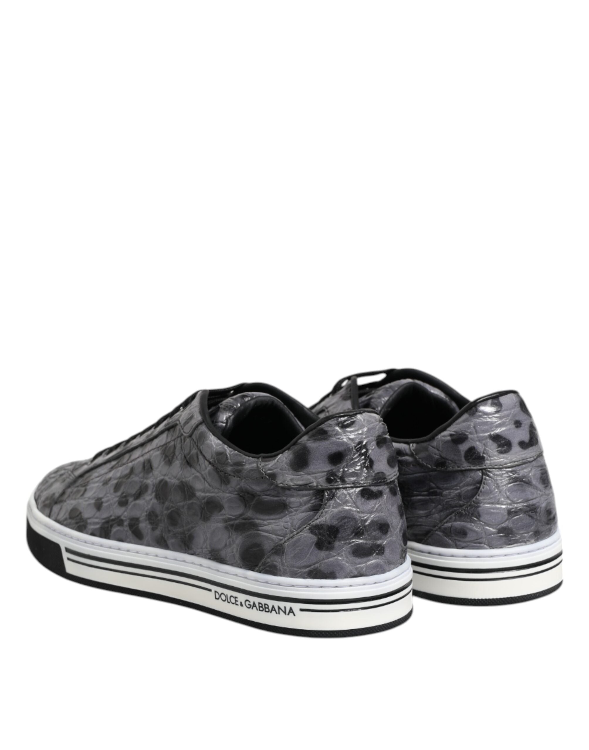 Dolce & Gabbana Gray Leather Leopard Low Top Sneakers Men's Shoes (Pre-Owned)