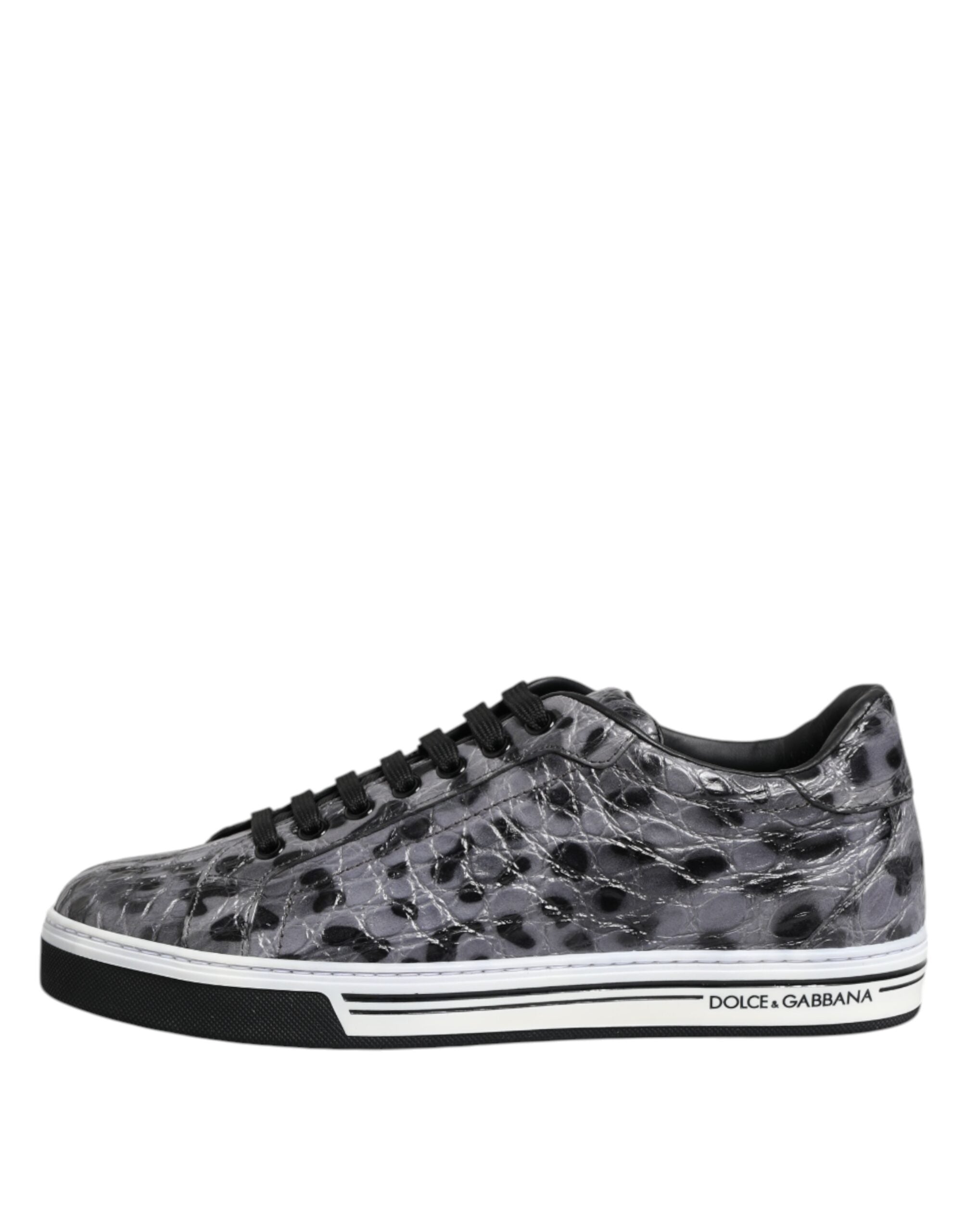 Dolce & Gabbana Gray Leather Leopard Low Top Sneakers Men's Shoes (Pre-Owned)