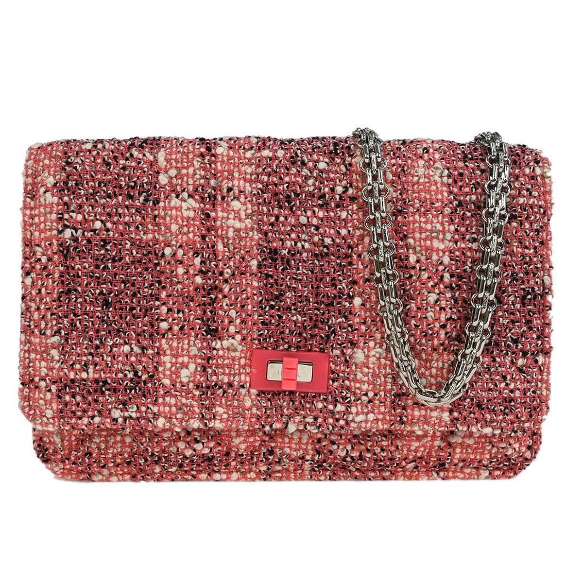 Chanel Reissue 2.55 Flap Quilted Tweed With Resin Detail Pink Tweed Clutche & Pouche Bag (Pre-Owned)