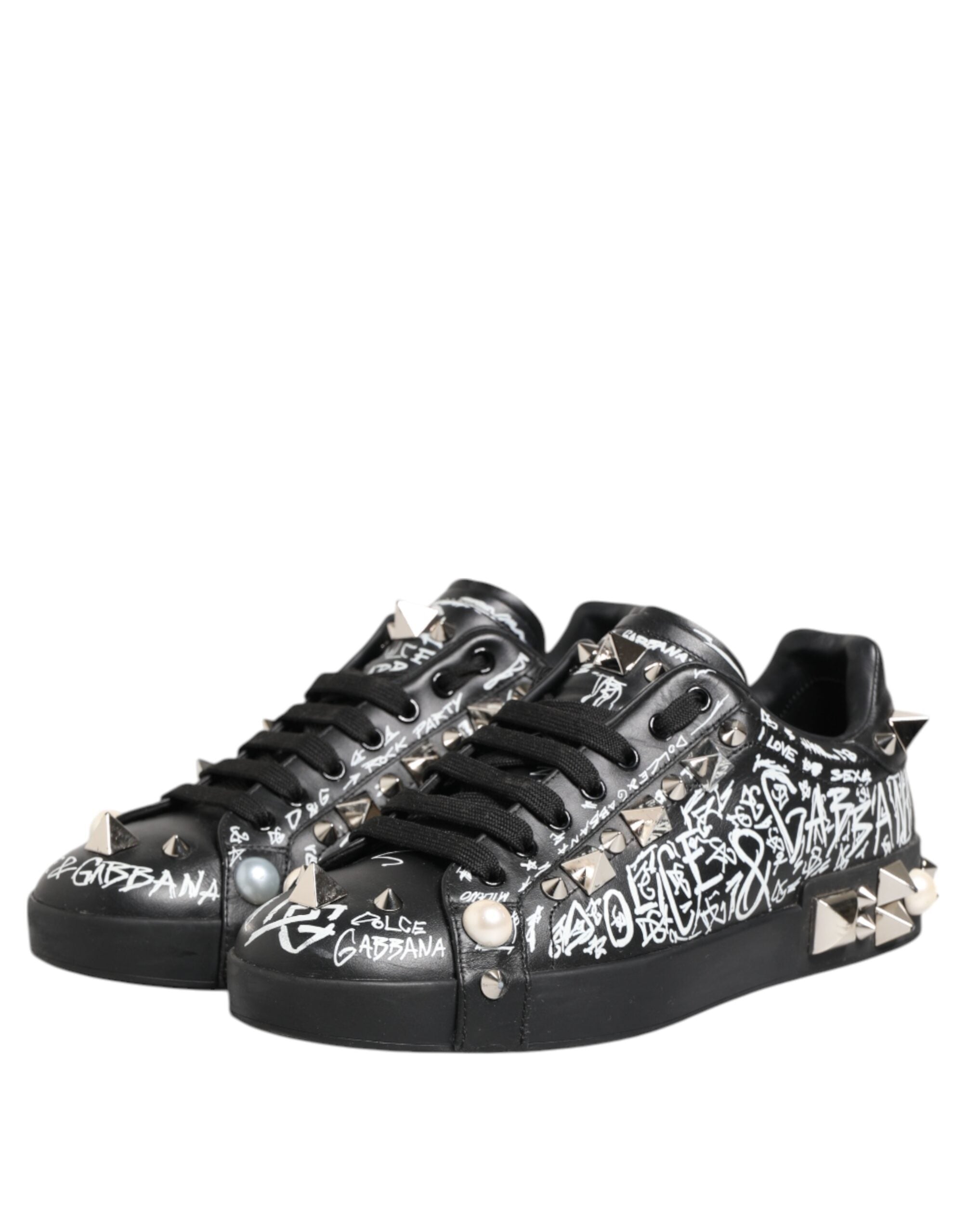 Dolce & Gabbana Black Portofino Stud Embellished Sneakers Men's Shoes (Pre-Owned)