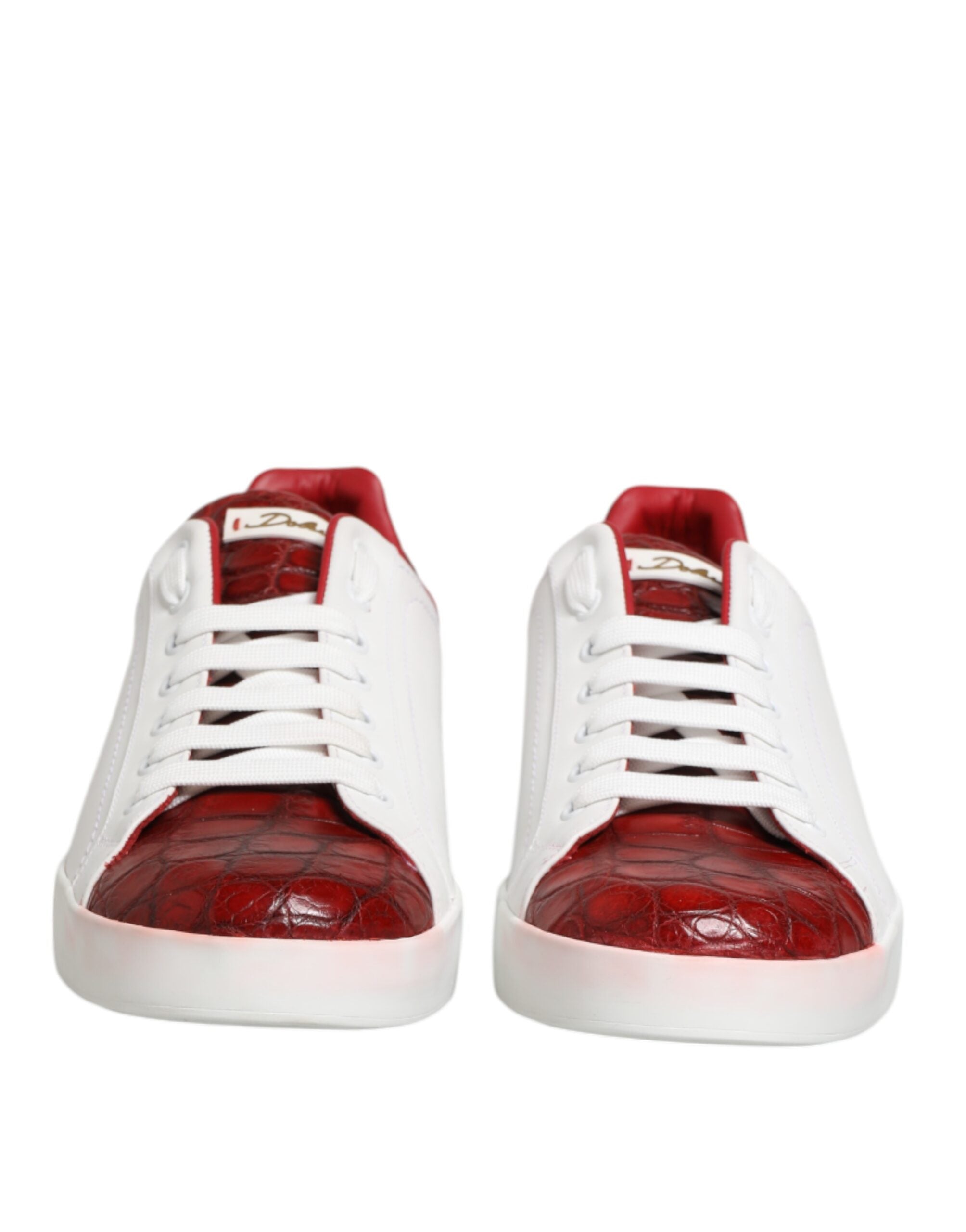Dolce & Gabbana White Red Leather Lace Up Sneakers Men's Shoes (Pre-Owned)