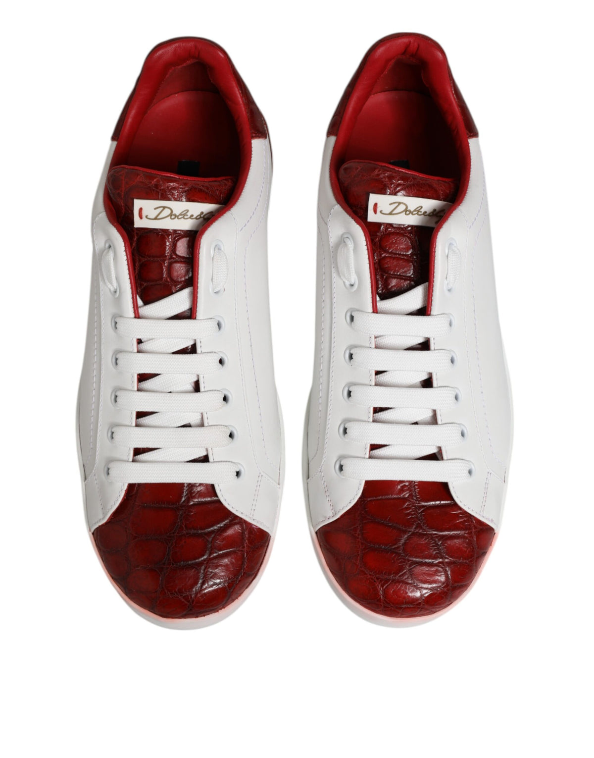 Dolce & Gabbana White Red Leather Lace Up Sneakers Men's Shoes (Pre-Owned)