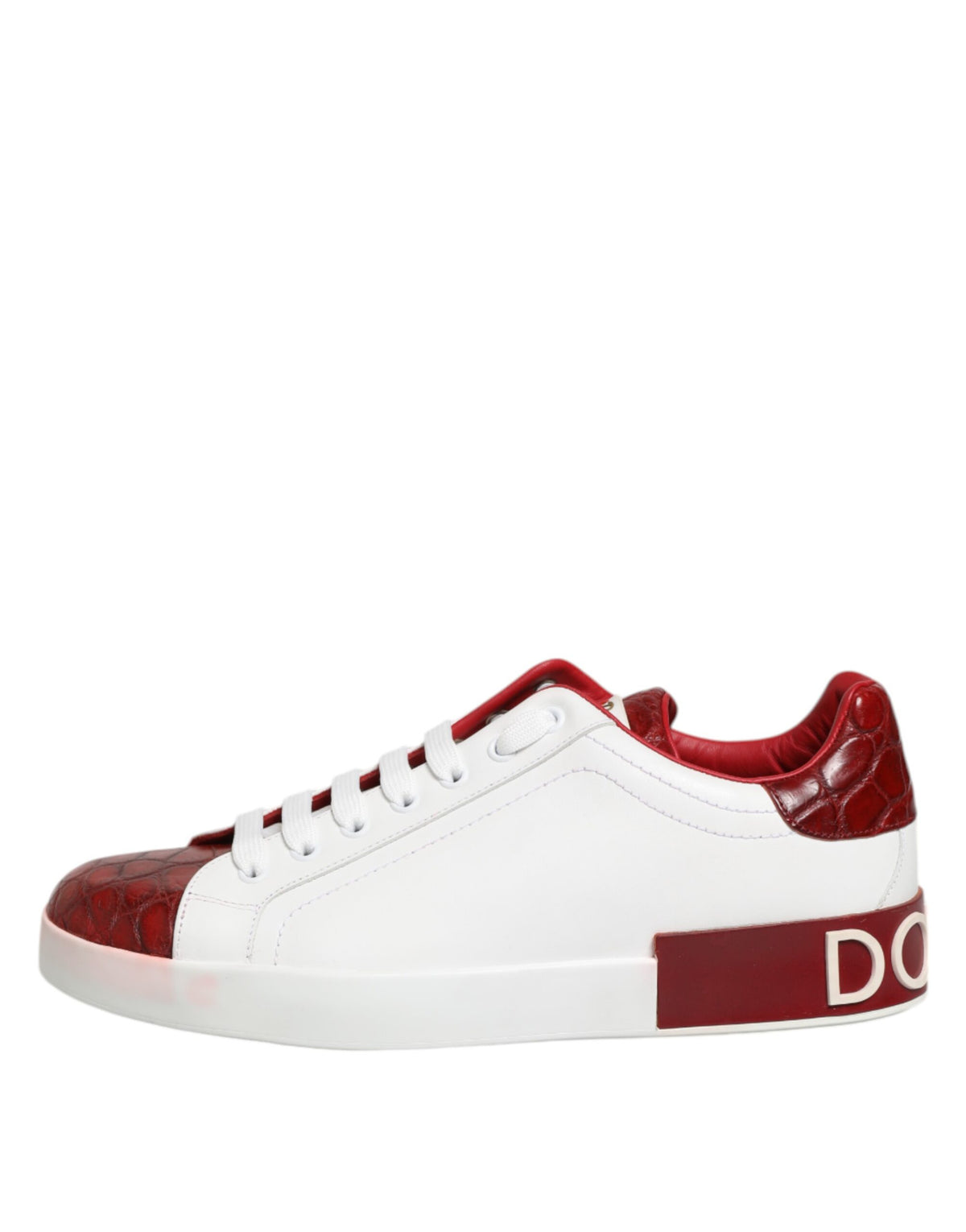 Dolce & Gabbana White Red Leather Lace Up Sneakers Men's Shoes (Pre-Owned)