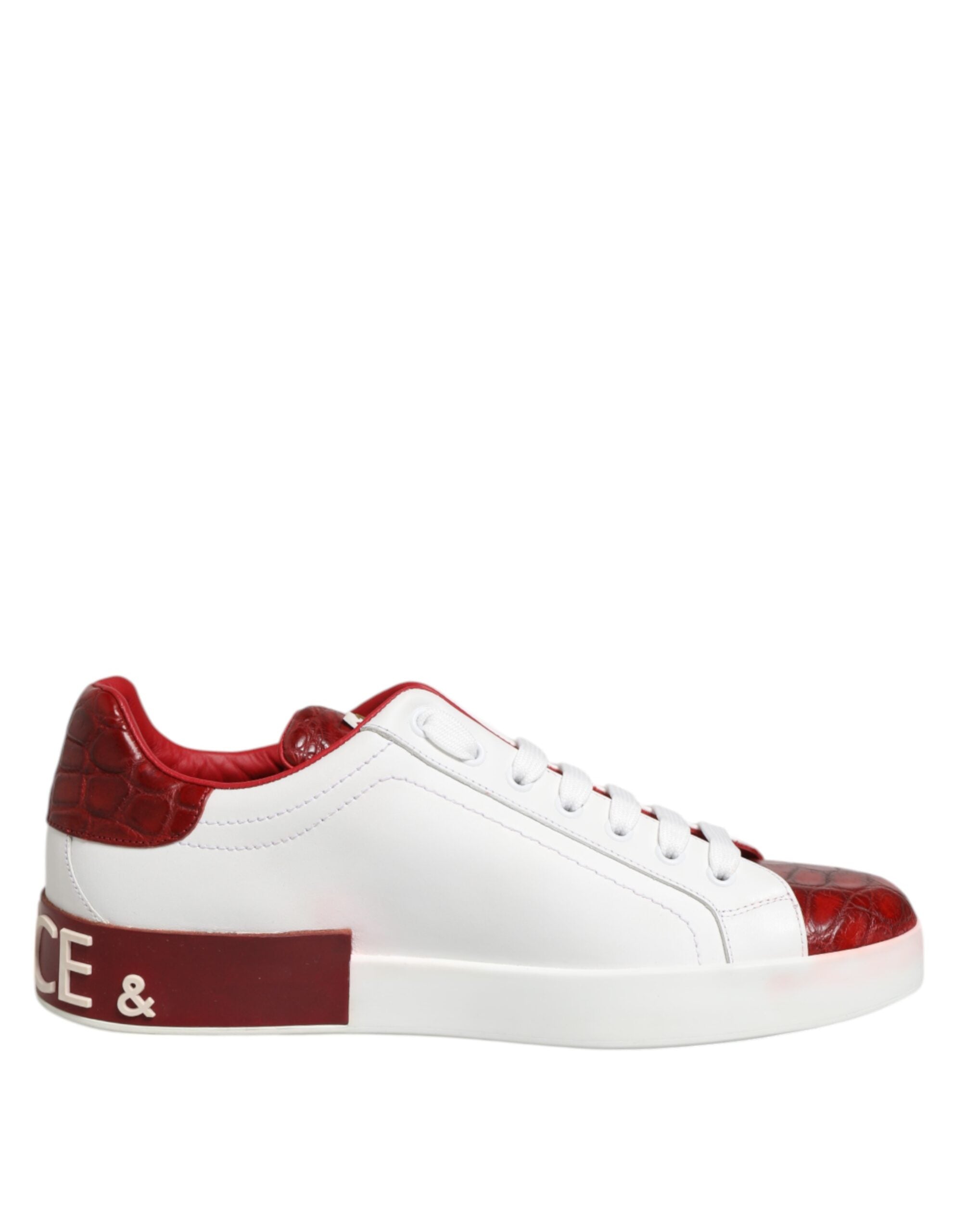 Dolce & Gabbana White Red Leather Lace Up Sneakers Men's Shoes (Pre-Owned)