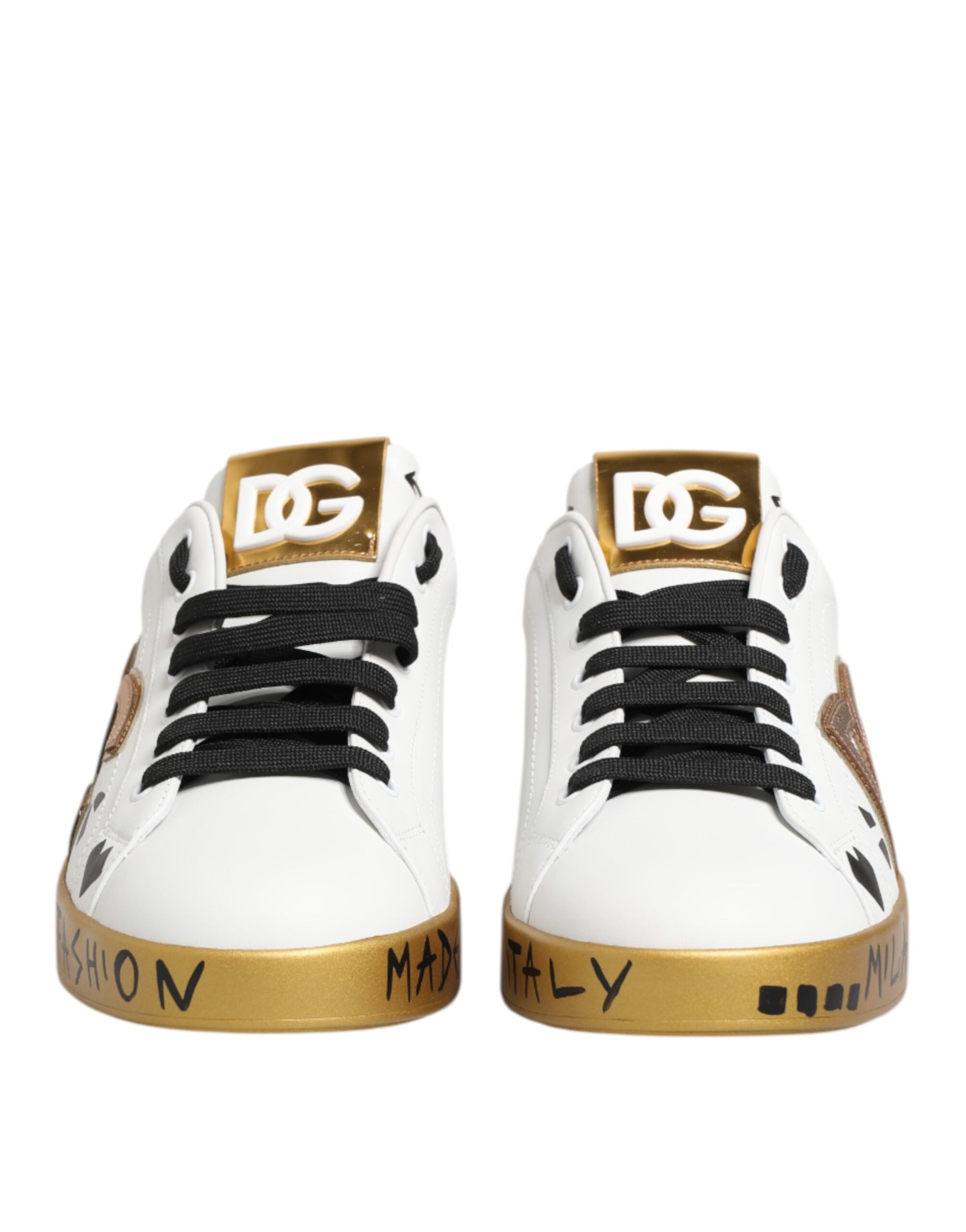 Dolce & Gabbana White Gold Crystal Portofino Sneakers Men's Shoes