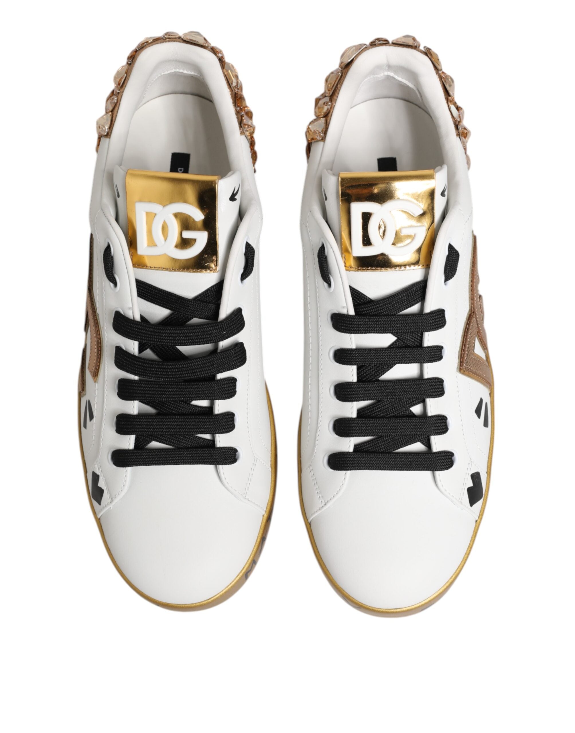 Dolce & Gabbana White Gold Crystal Portofino Sneakers Men's Shoes