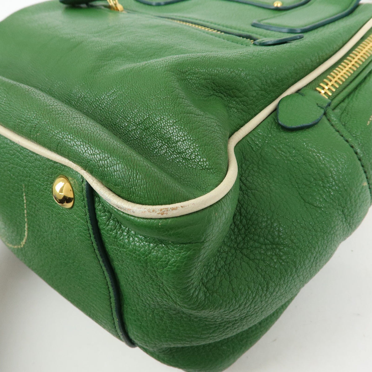 Miu Miu Madras Top Handle Leather Green Leather Handbag (Pre-Owned)