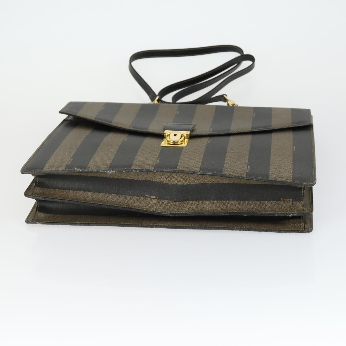 Fendi Vintage Pequin Coated Canvas Brown Canvas Briefcase Bag (Pre-Owned)
