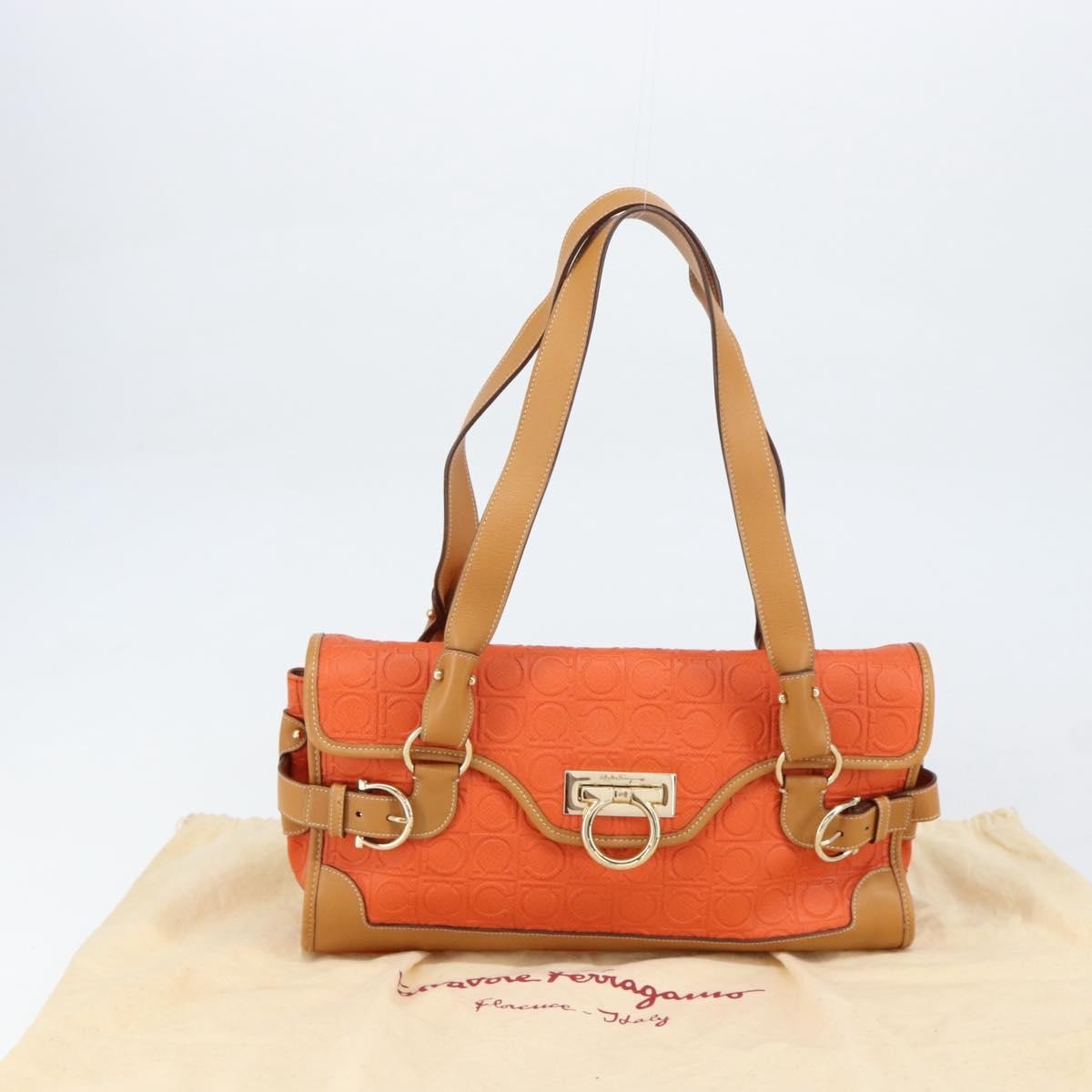 Salvatore Ferragamo Gancini Canvas Orange Pvc Shoulder Bag Bag (Pre-Owned)