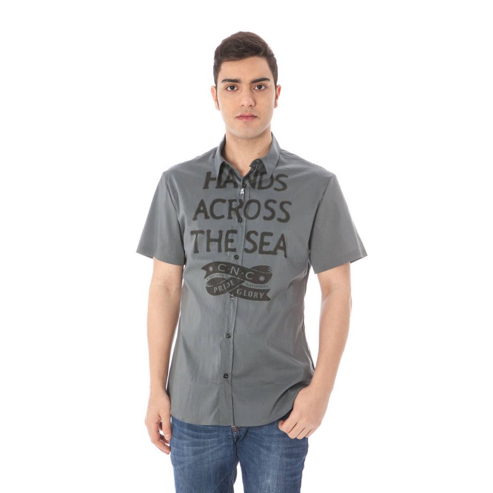 Costume National "Gray Cotton Men's Shirt with Italian Men's Collar"