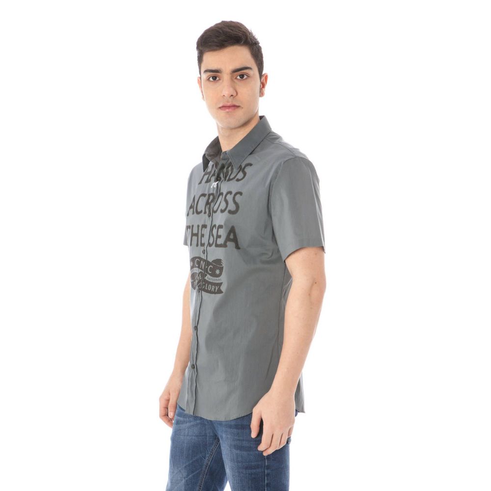Costume National "Gray Cotton Men's Shirt with Italian Men's Collar"