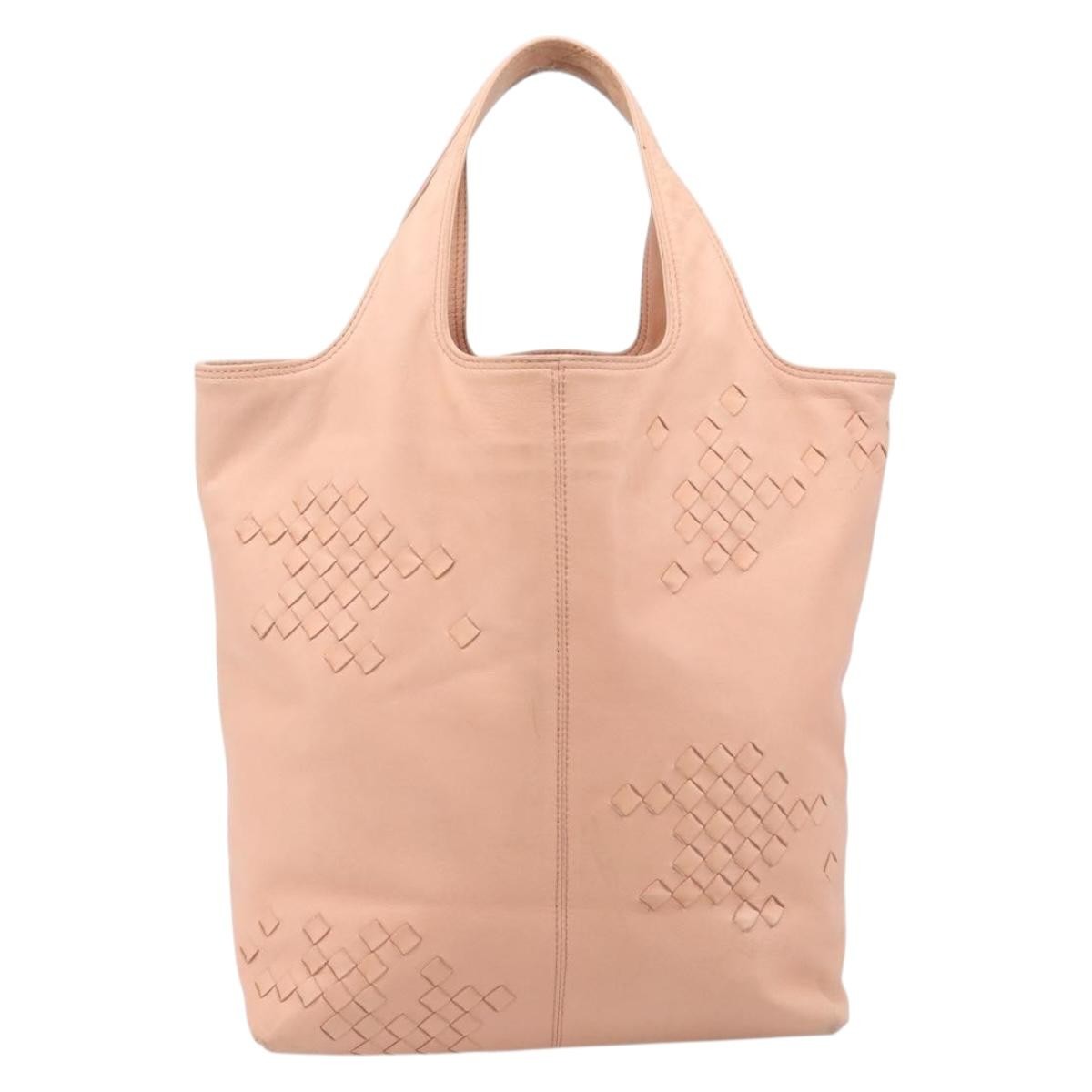 Bottega Veneta Regent Leather With Intrecciato Detail Pink Leather Tote Bag Bag (Pre-Owned)