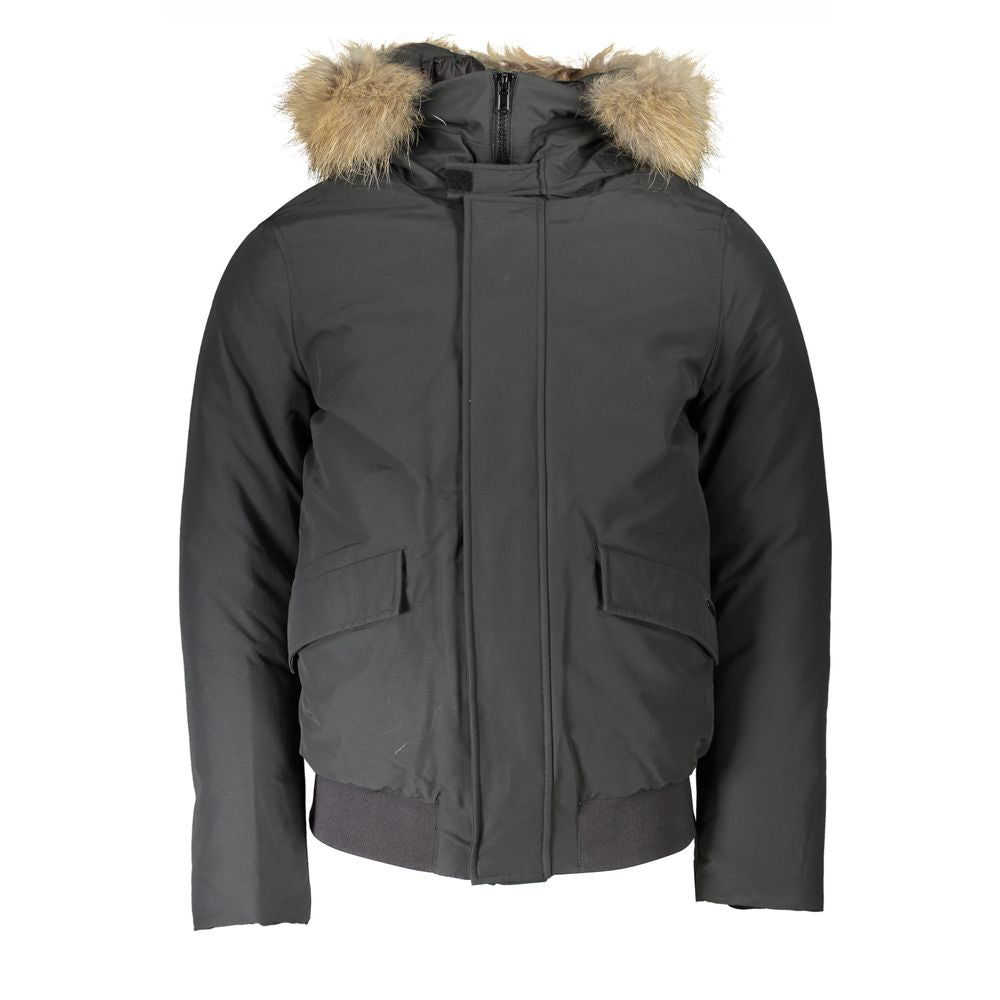 Woolrich Gray Cotton Men Jacket with Hood and Removable Men's Fur