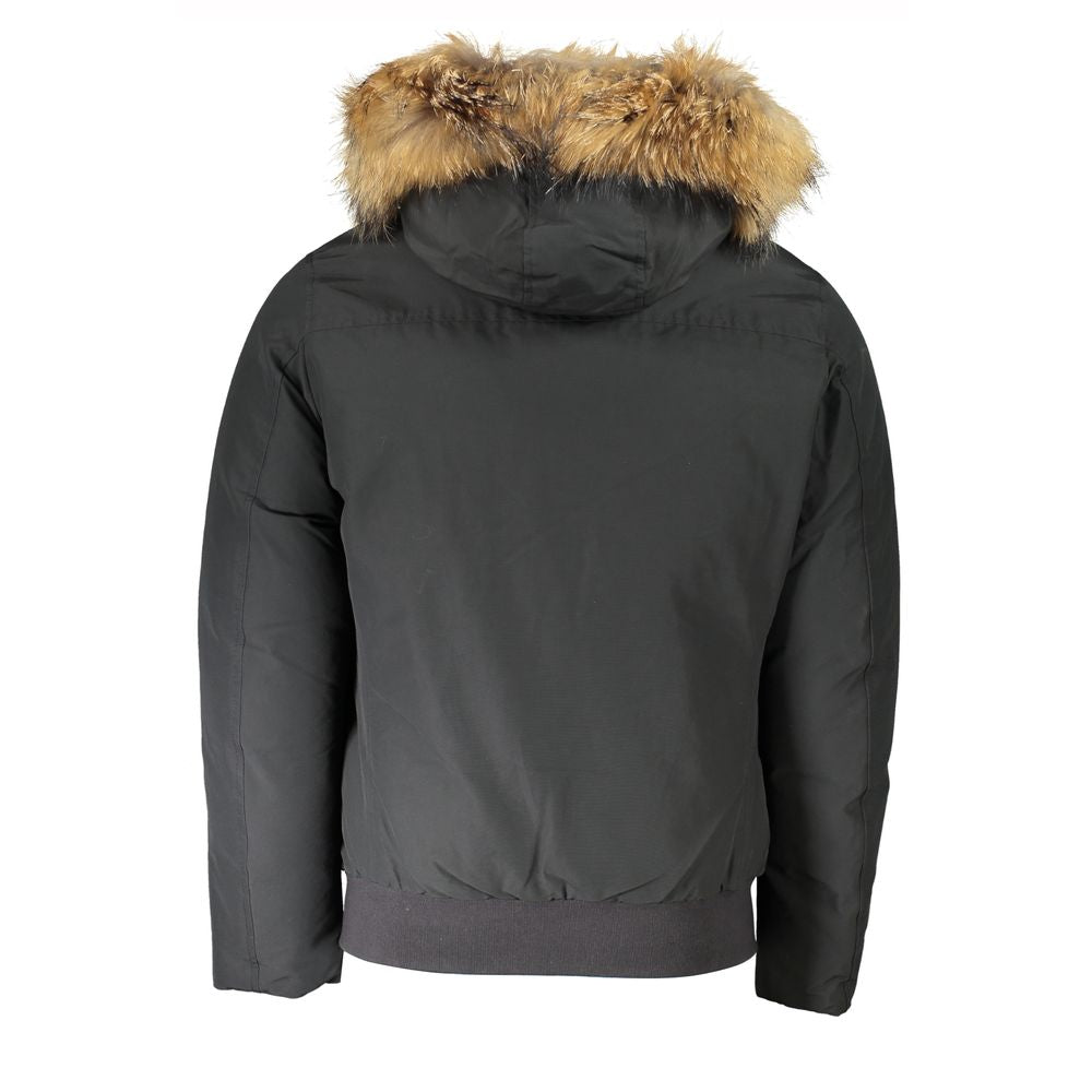 Woolrich Gray Cotton Men Jacket with Hood and Removable Men's Fur