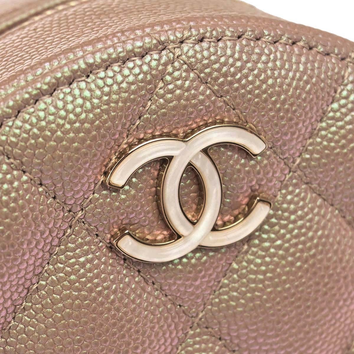 Chanel Round Chain Quilted Caviar Beige Leather Shoulder Bag Bag (Pre-Owned)