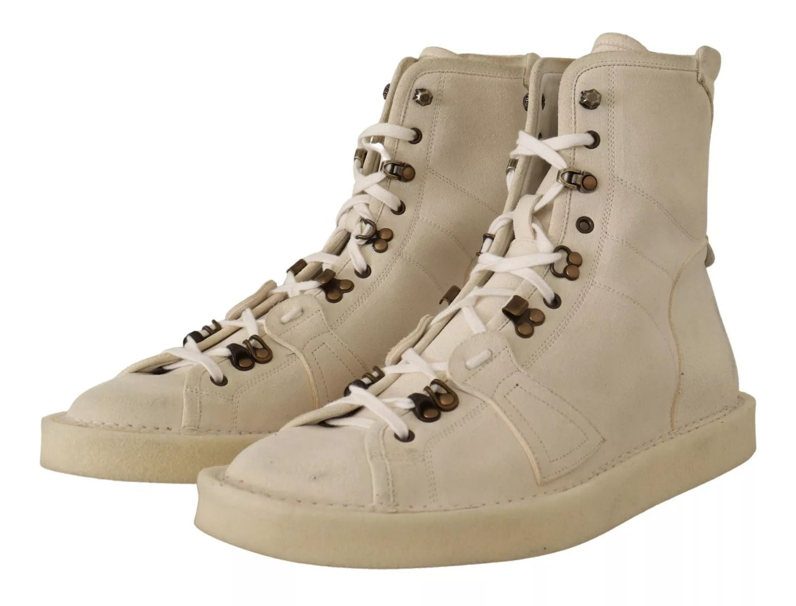 Dolce & Gabbana White Leather Lace Up Mens Men's Boots (Pre-Owned)