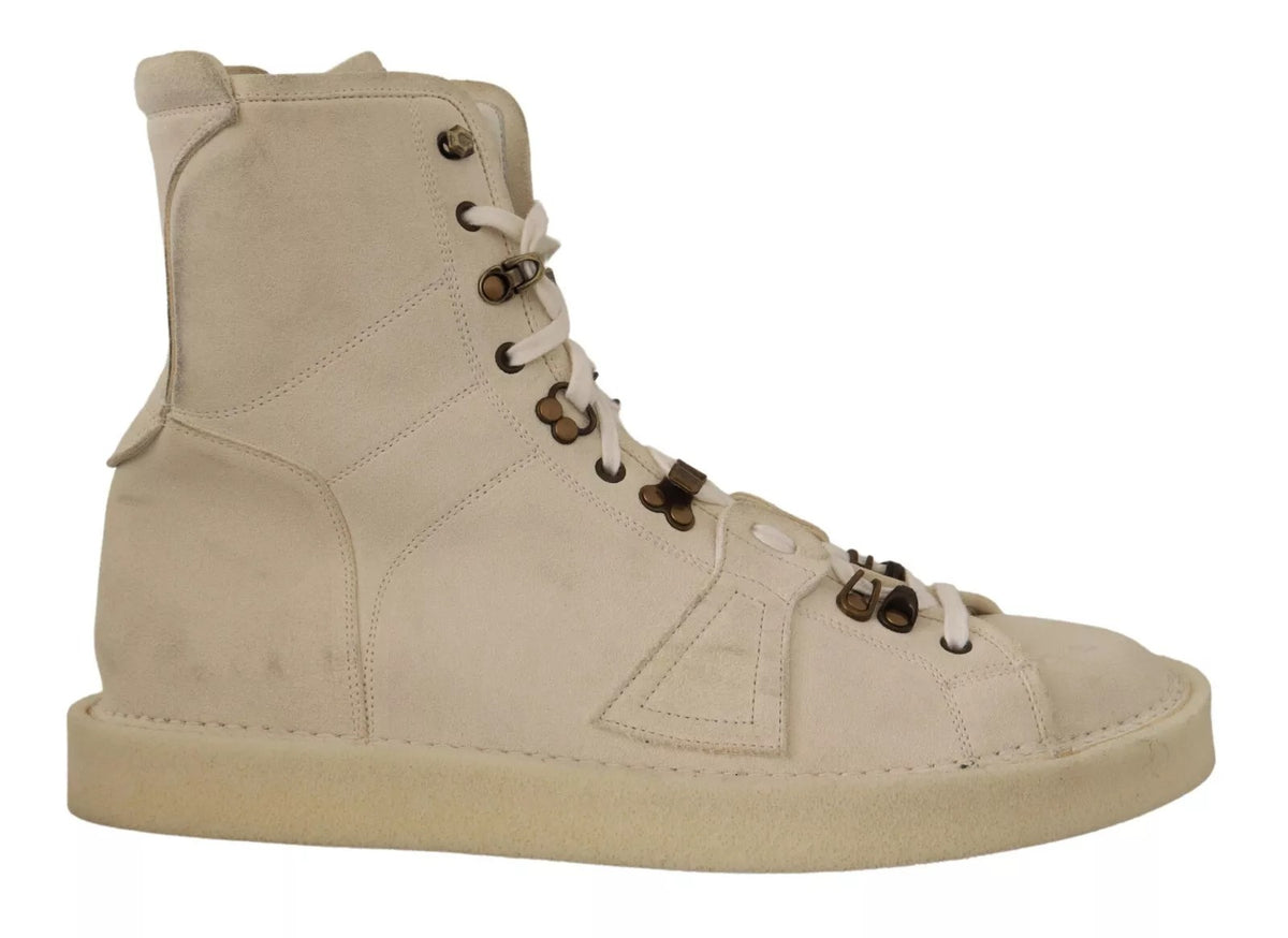 Dolce & Gabbana White Leather Lace Up Mens Men\'s Boots Dolce & Gabbana Black Leather Lace Up Men Combat Boots Men main image 4