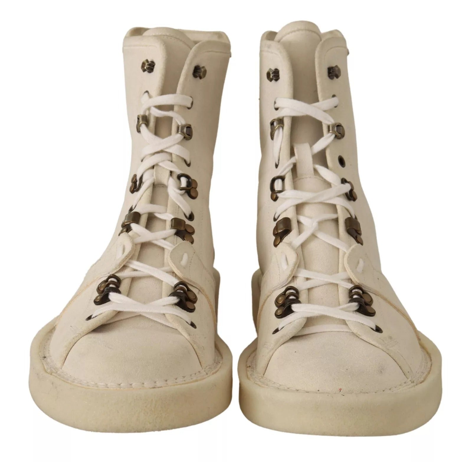 Dolce & Gabbana White Leather Lace Up Mens Men's Boots (Pre-Owned)