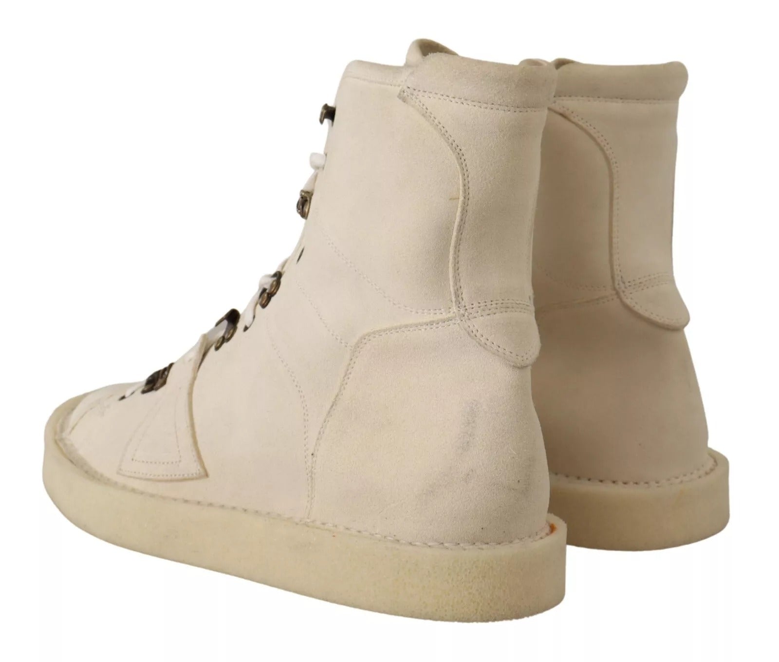 Dolce & Gabbana White Leather Lace Up Mens Men's Boots (Pre-Owned)