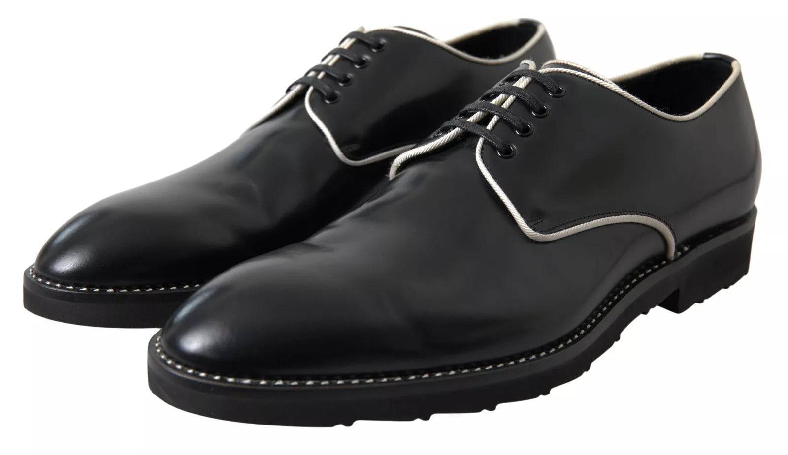 Dolce & Gabbana Black White Leather Formal Dress Men's Shoes