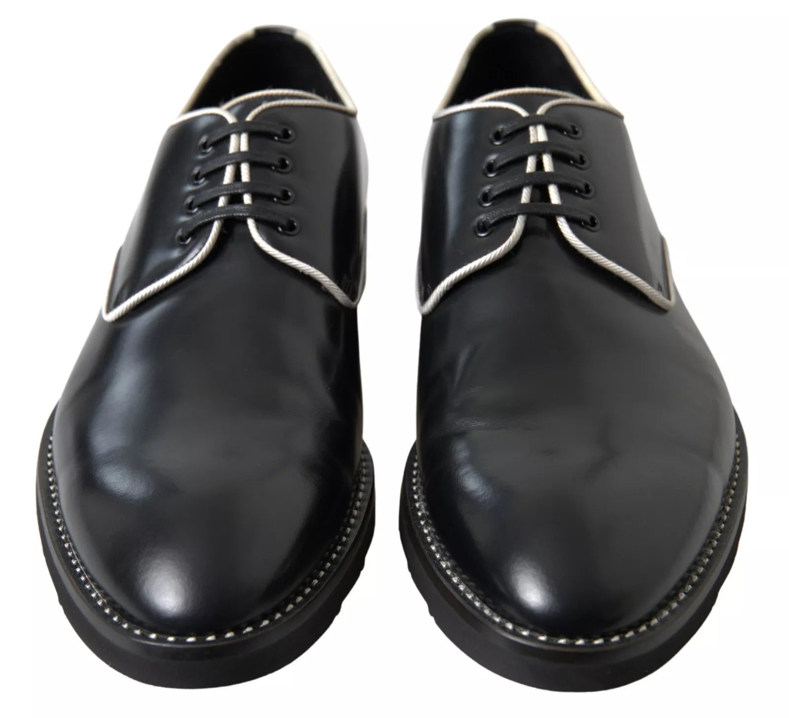 Dolce & Gabbana Black White Leather Formal Dress Men's Shoes