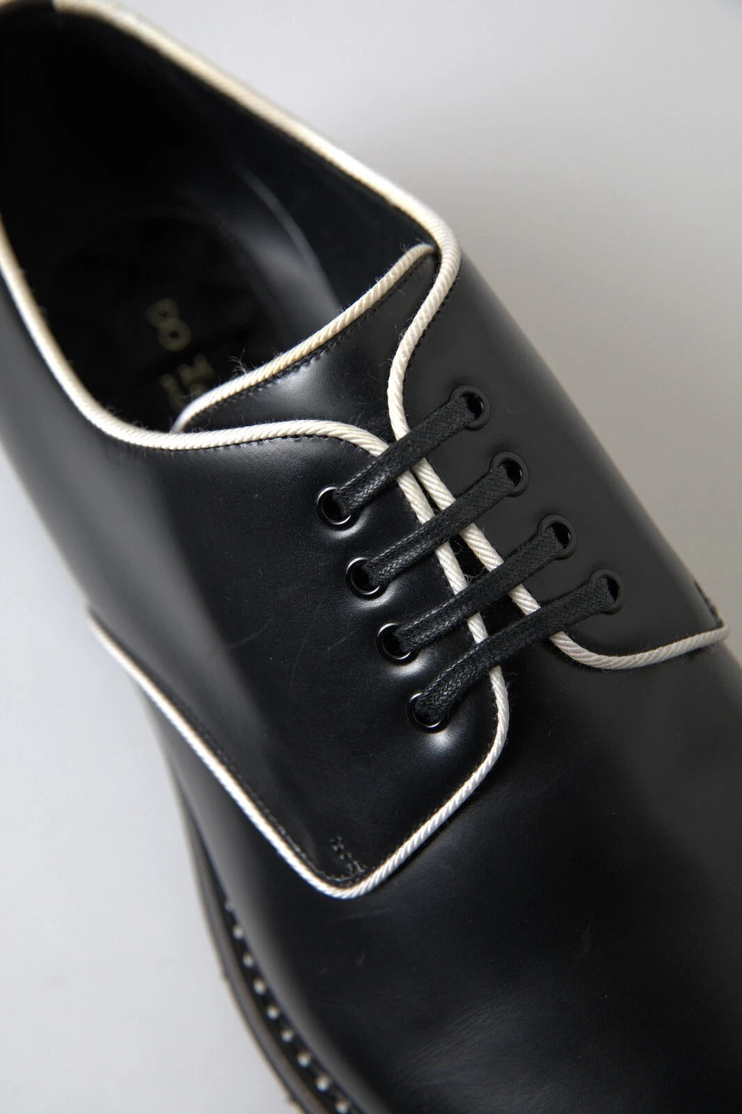 Dolce & Gabbana Black White Leather Formal Dress Men's Shoes