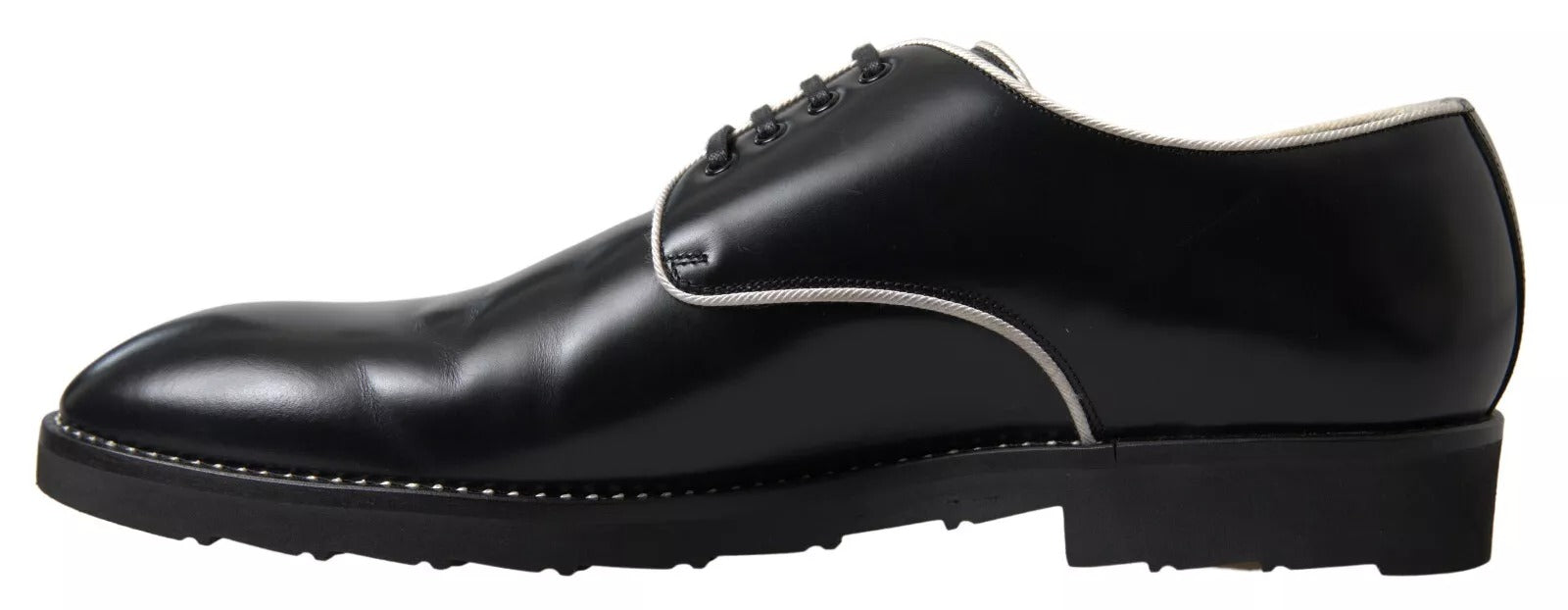 Dolce & Gabbana Black White Leather Formal Dress Men's Shoes