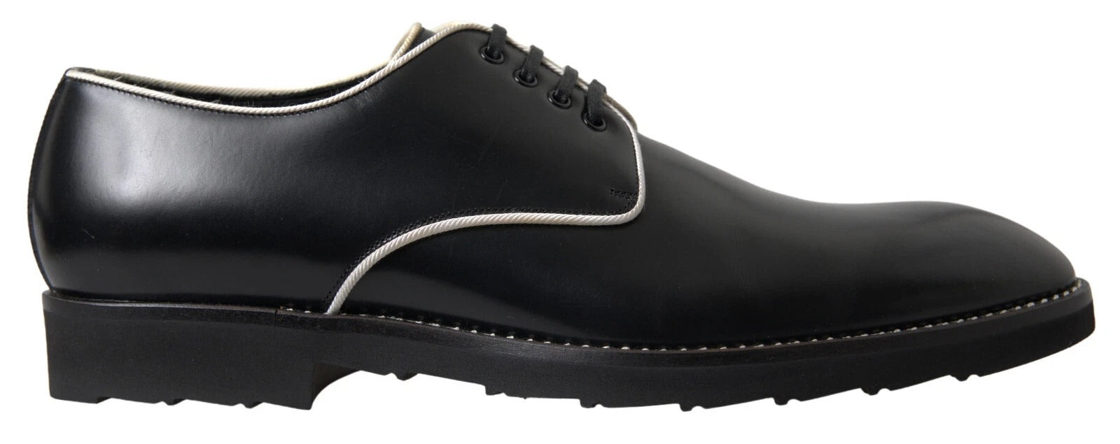 Dolce & Gabbana Black White Leather Formal Dress Men's Shoes